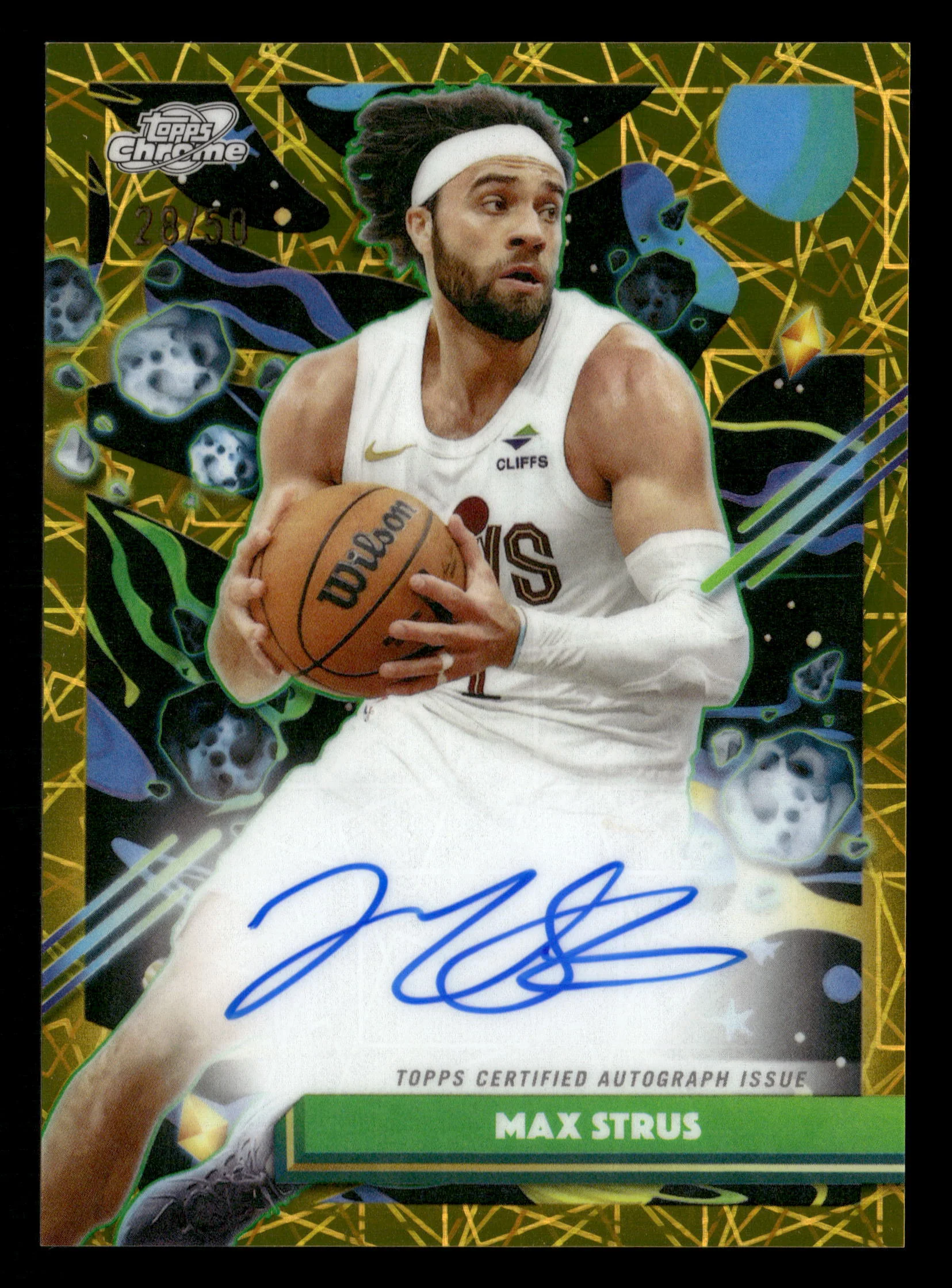 2025-26 Chrome Cosmic Max Strus Cosmic Chrome Auto Gold Interstellar #/50
