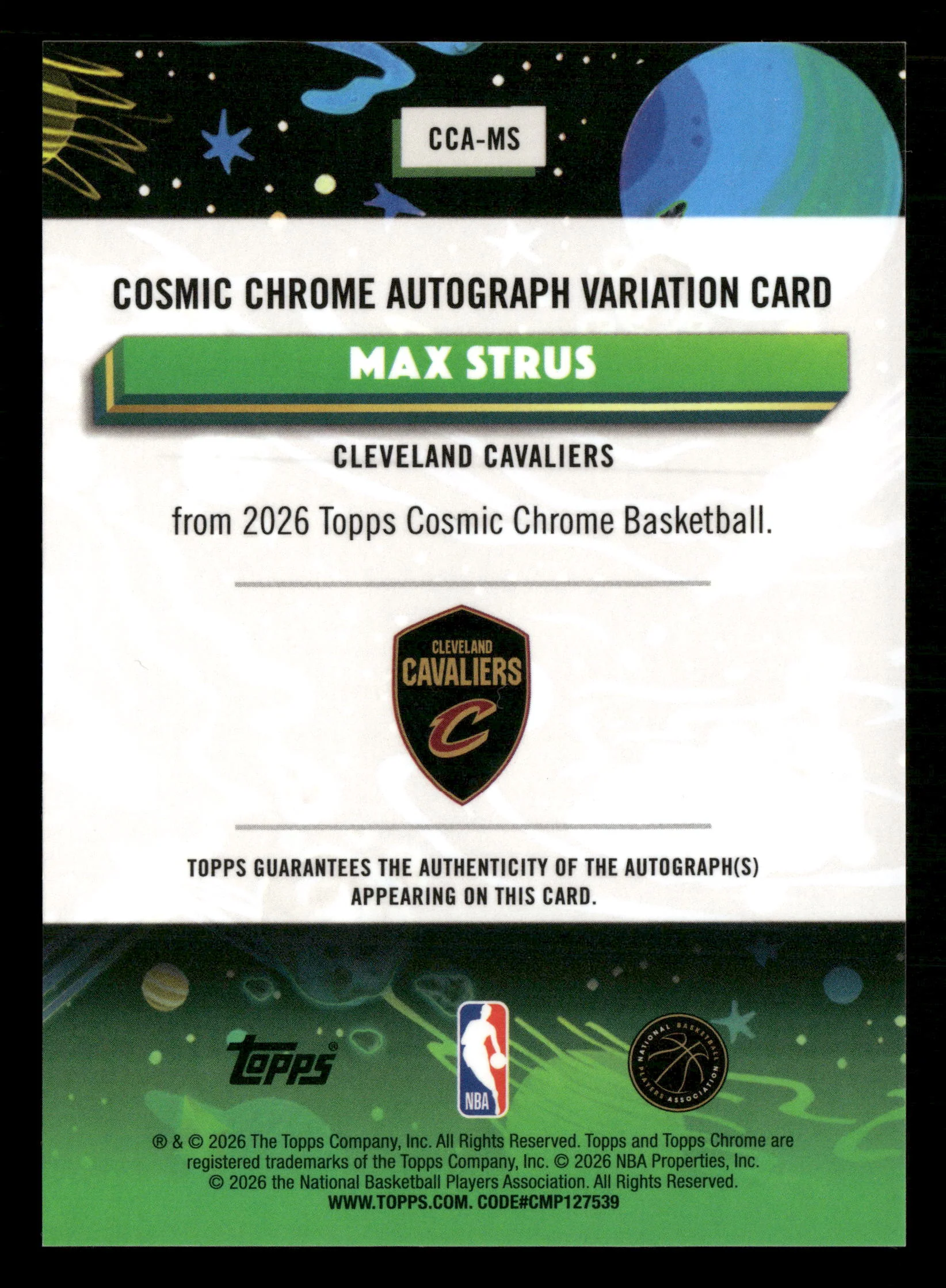 2025-26 Chrome Cosmic Max Strus Cosmic Chrome Auto Gold Interstellar #/50 - Image 2