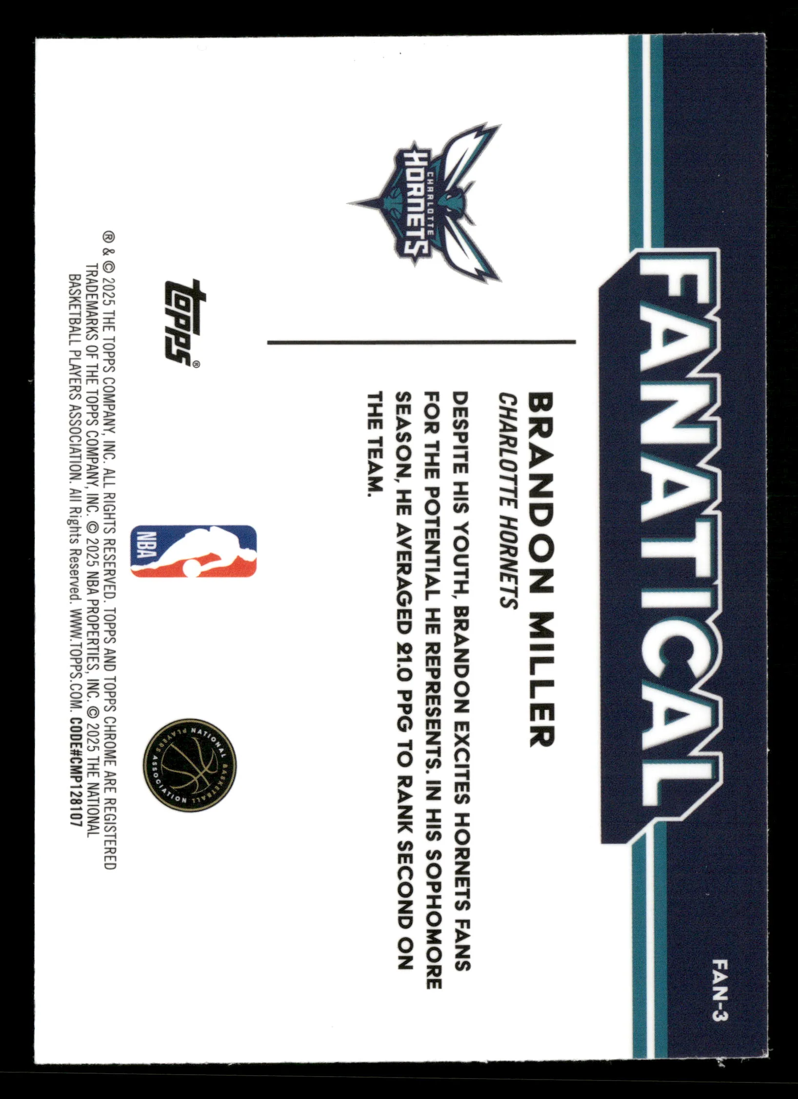 2025-26 Chrome #FAN-3 Fanatical Case Hit Brandon Miller - Image 2
