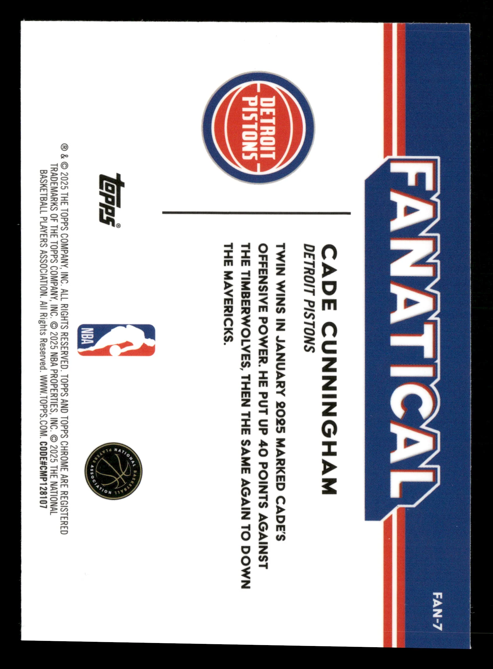2025-26 Chrome #FAN-7 Fanatical Case Hit Cade Cunningham - Image 2
