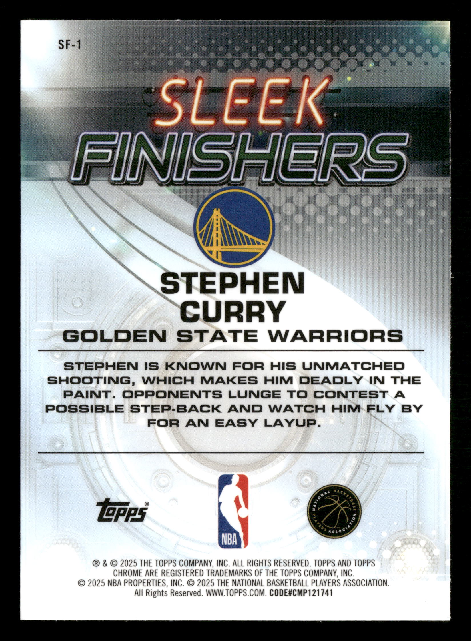 2025-26 Chrome #SF-1 Stephen Curry Sleek Finishers Purple Refractor /75 - Image 2