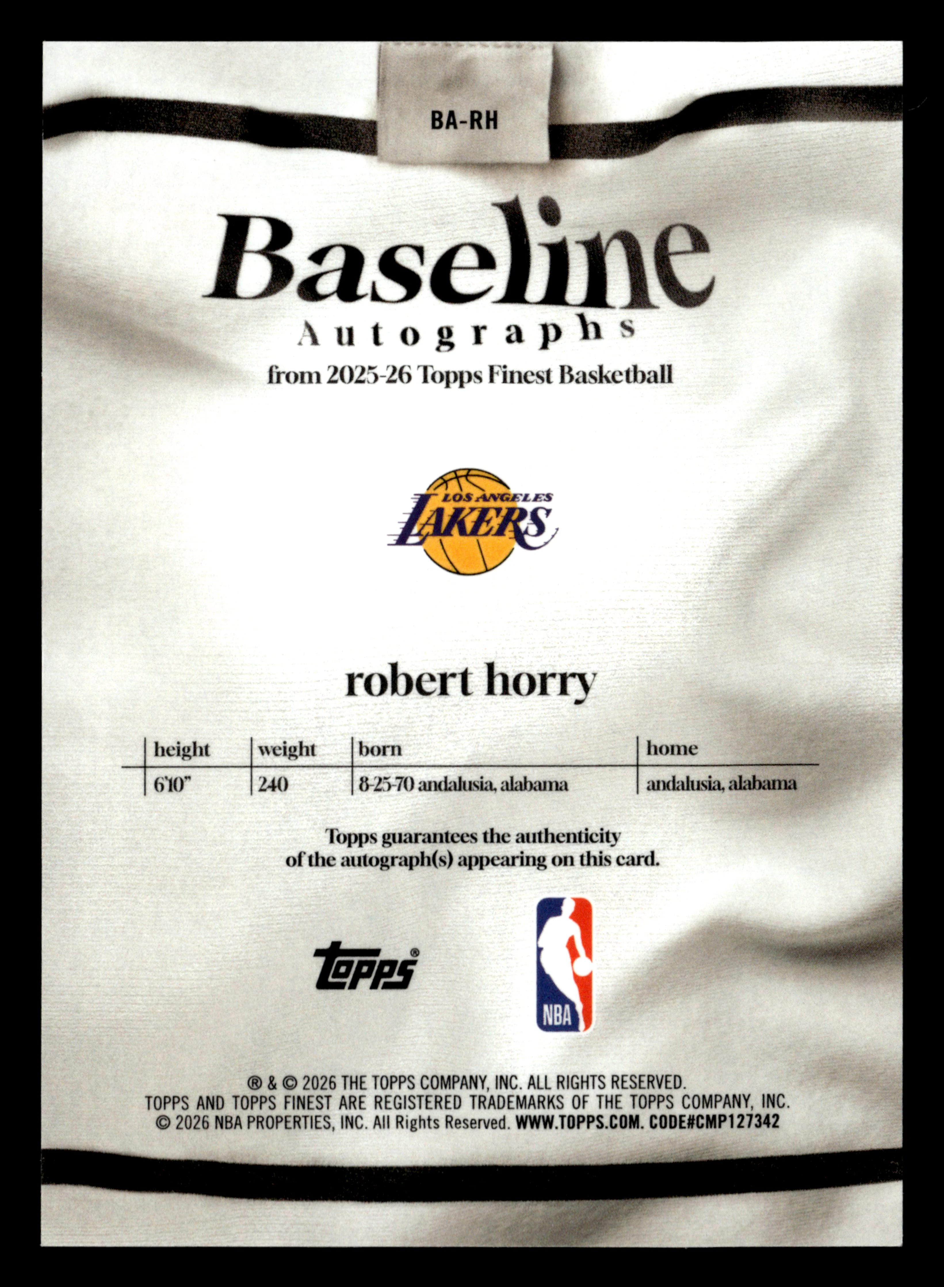2025-26 Finest #BA-RH Robert Horry Baseline Autographs Orange /15 - Image 2