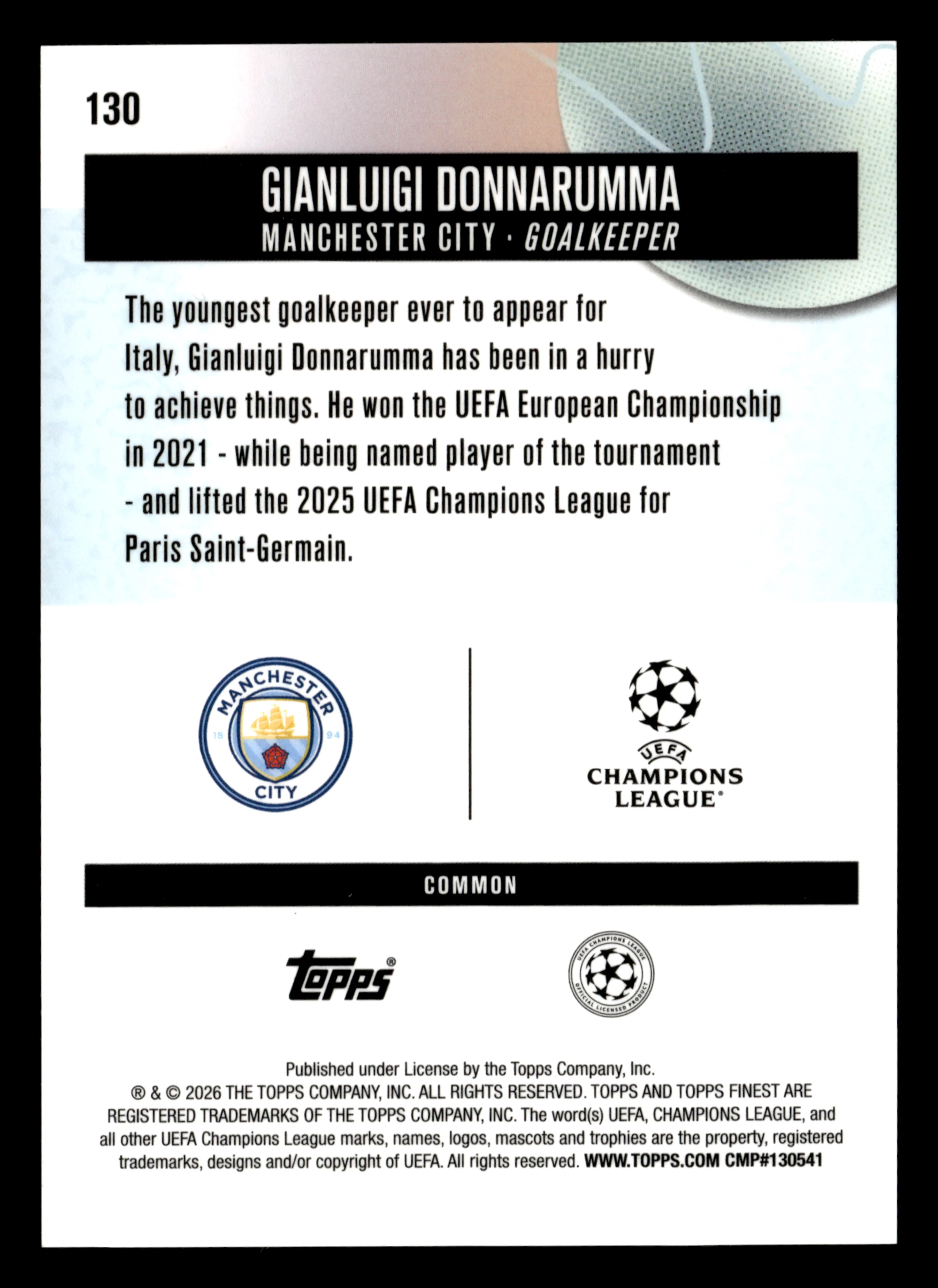 2025-26 Finest UCC #130 Gianluigi Donnarumma Orange Refractor #/25 - Image 2