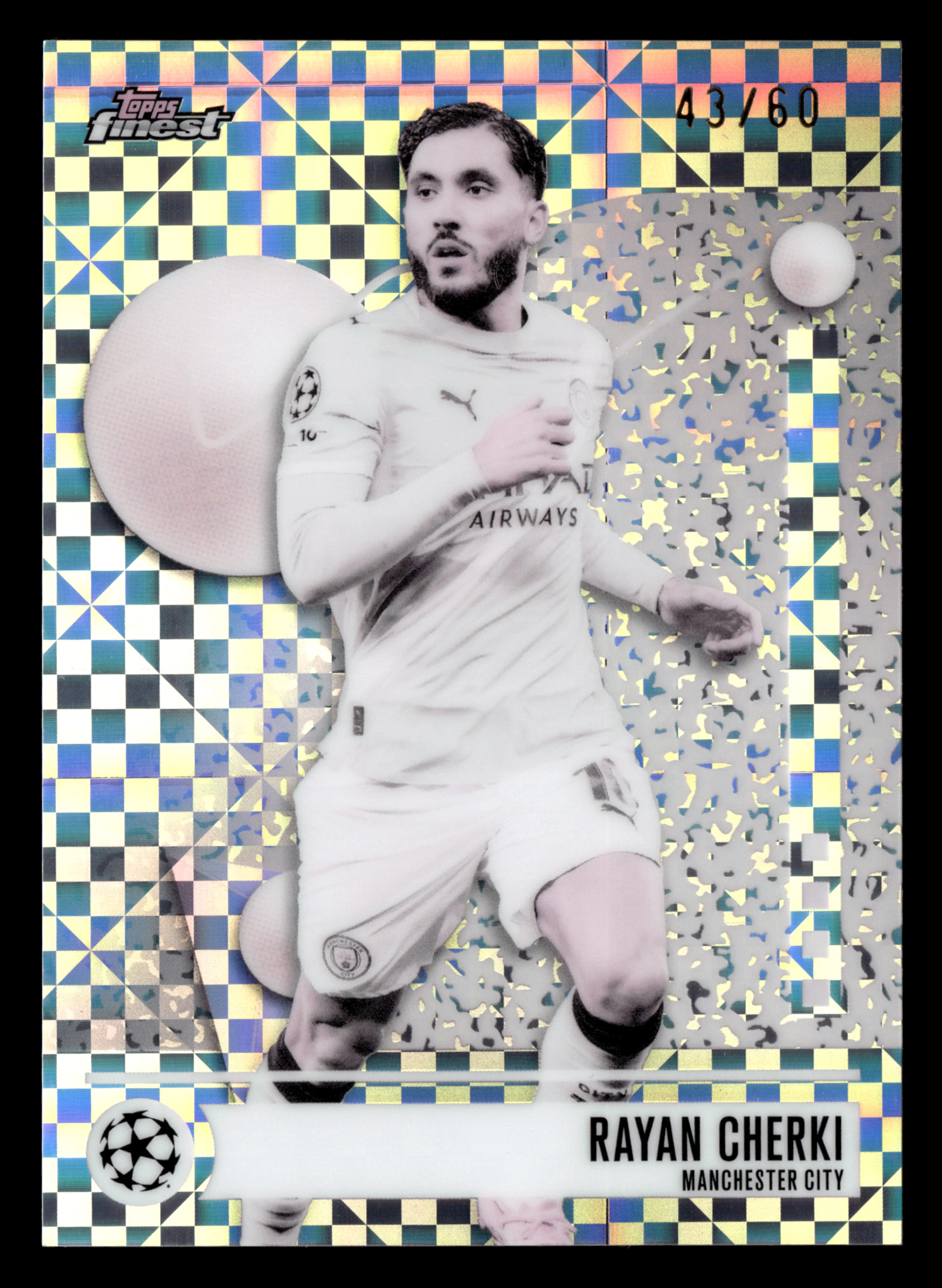 2025-26 Finest UCC #131 Rayan Cherki Pearl Checkerboard Refractor #/60