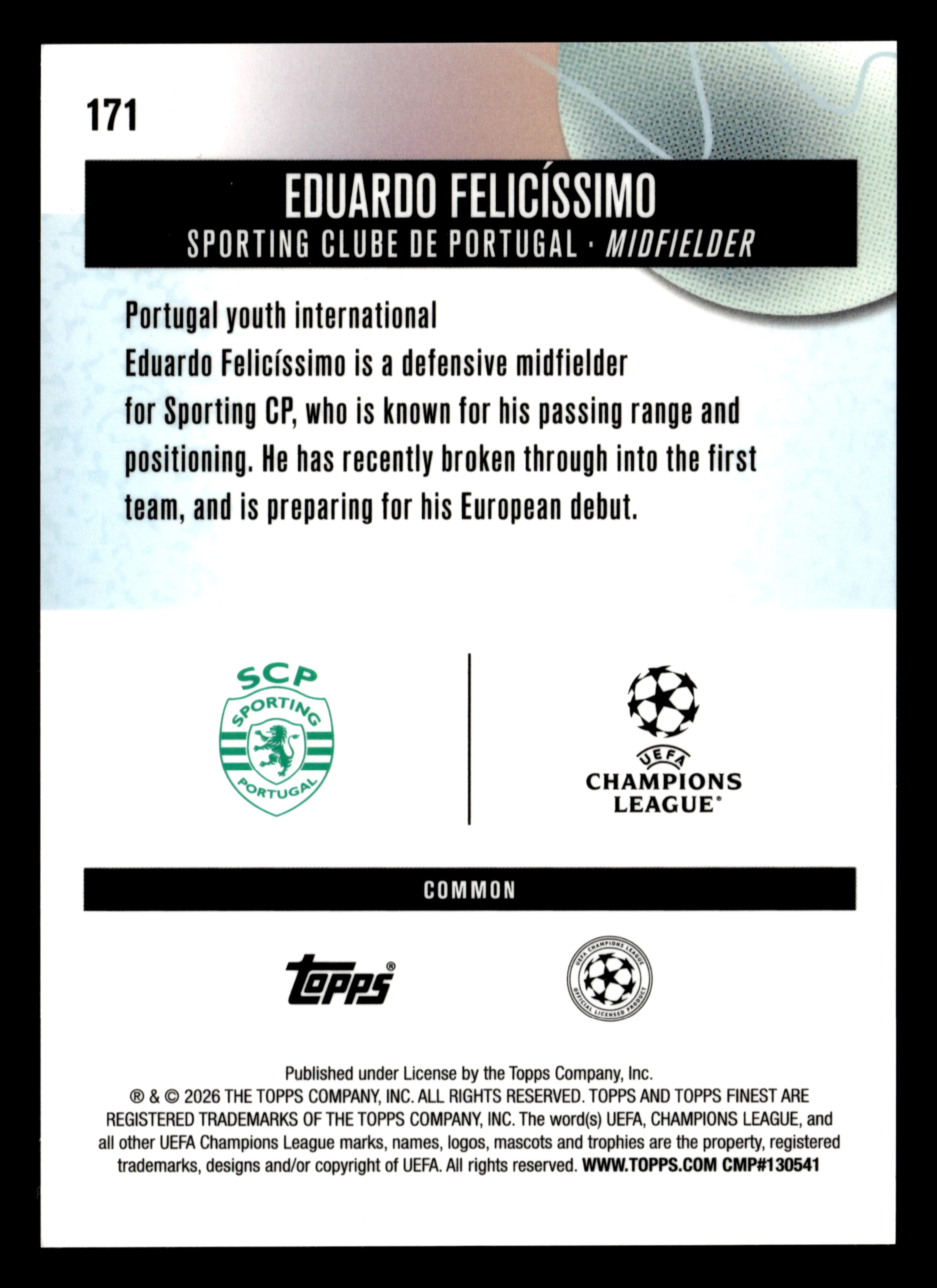 2025-26 Finest UCC #171 Eduardo Felicíssimo Gold Refractor #/50 - Image 2