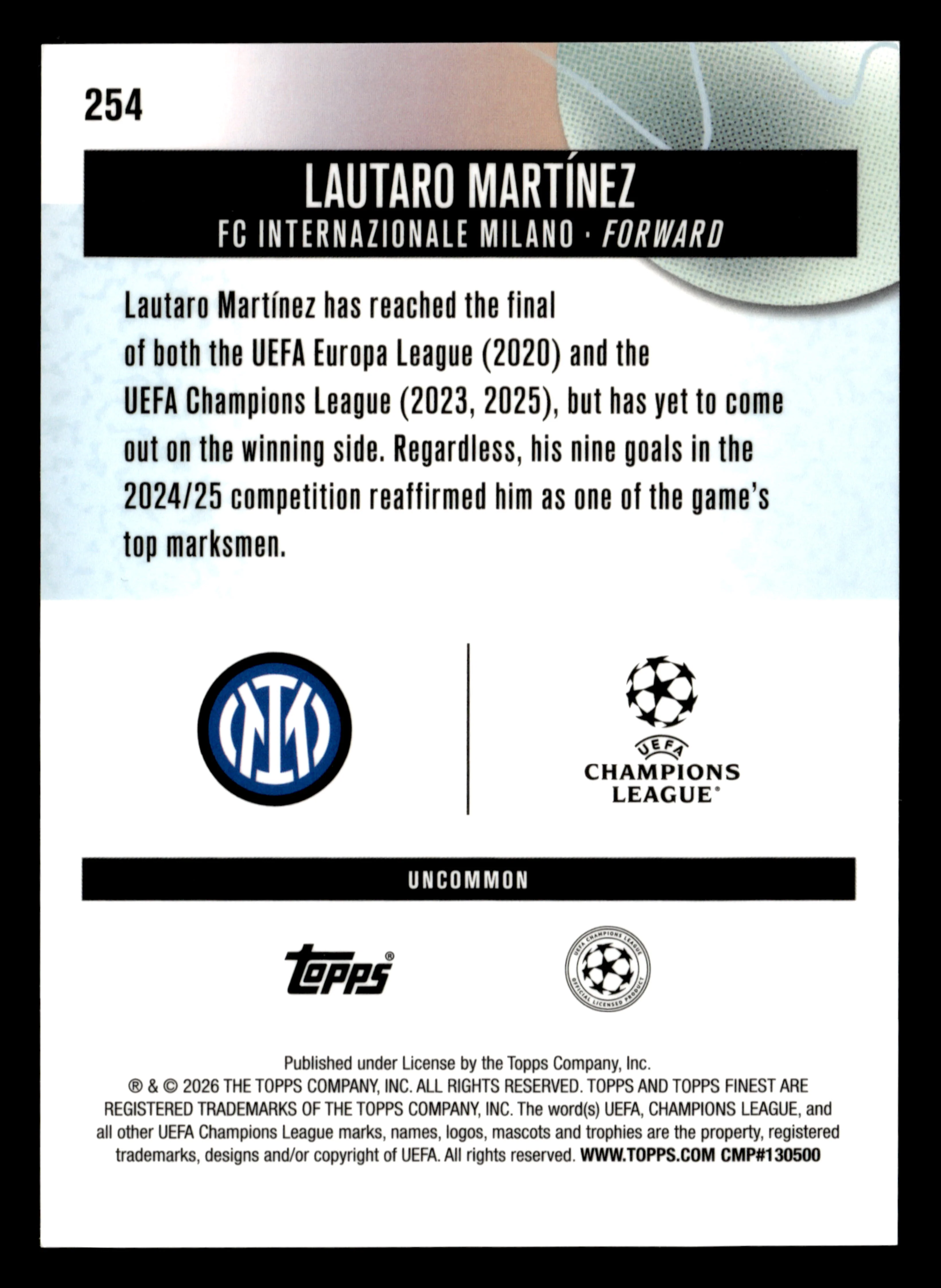 2025-26 Finest UCC #254 Lautaro Martínez Orange Refractor #/20 - Image 2