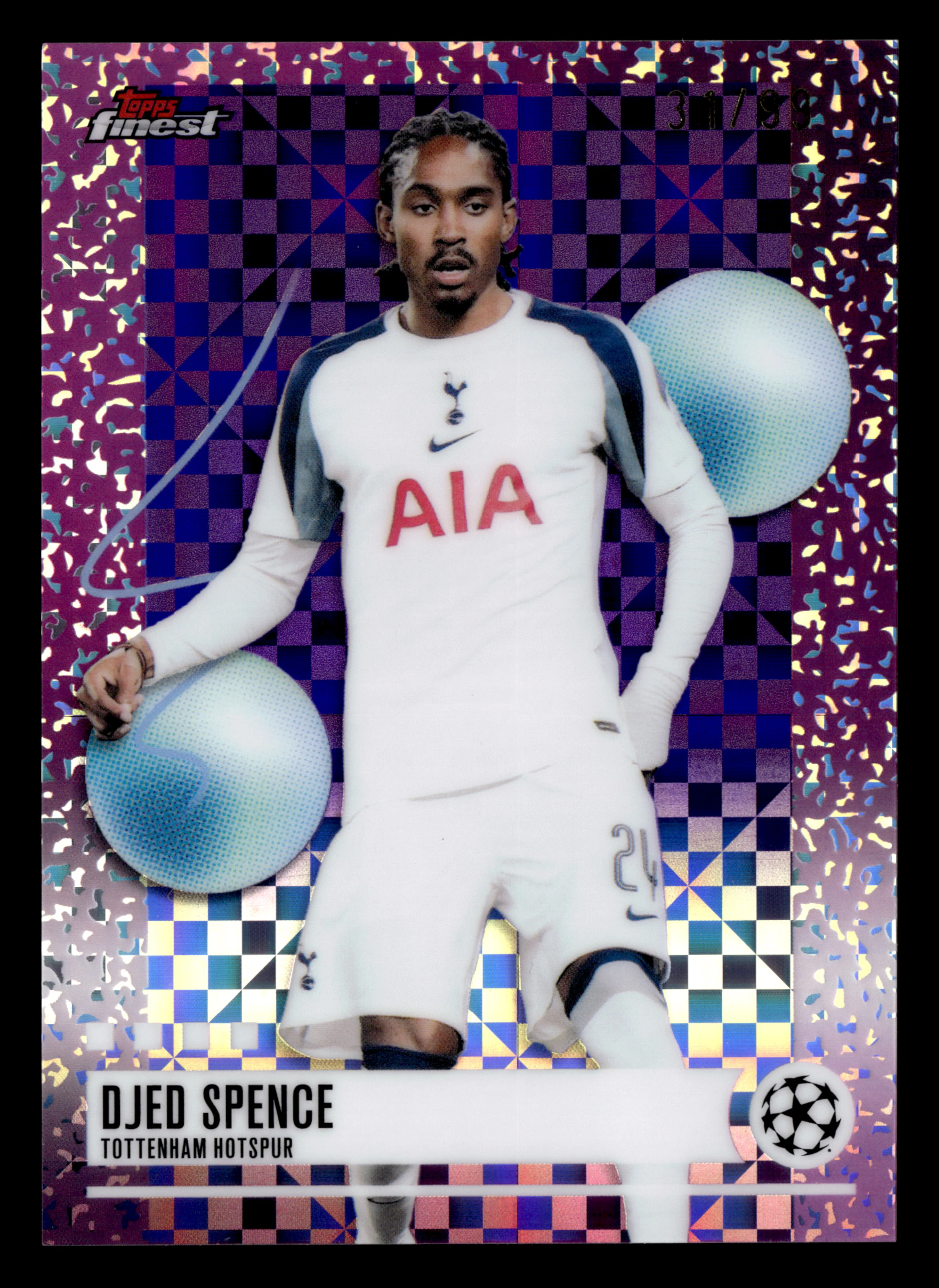 2025-26 Finest UCC #347 Djed Spence Purple Checkerboard Refractor #/99