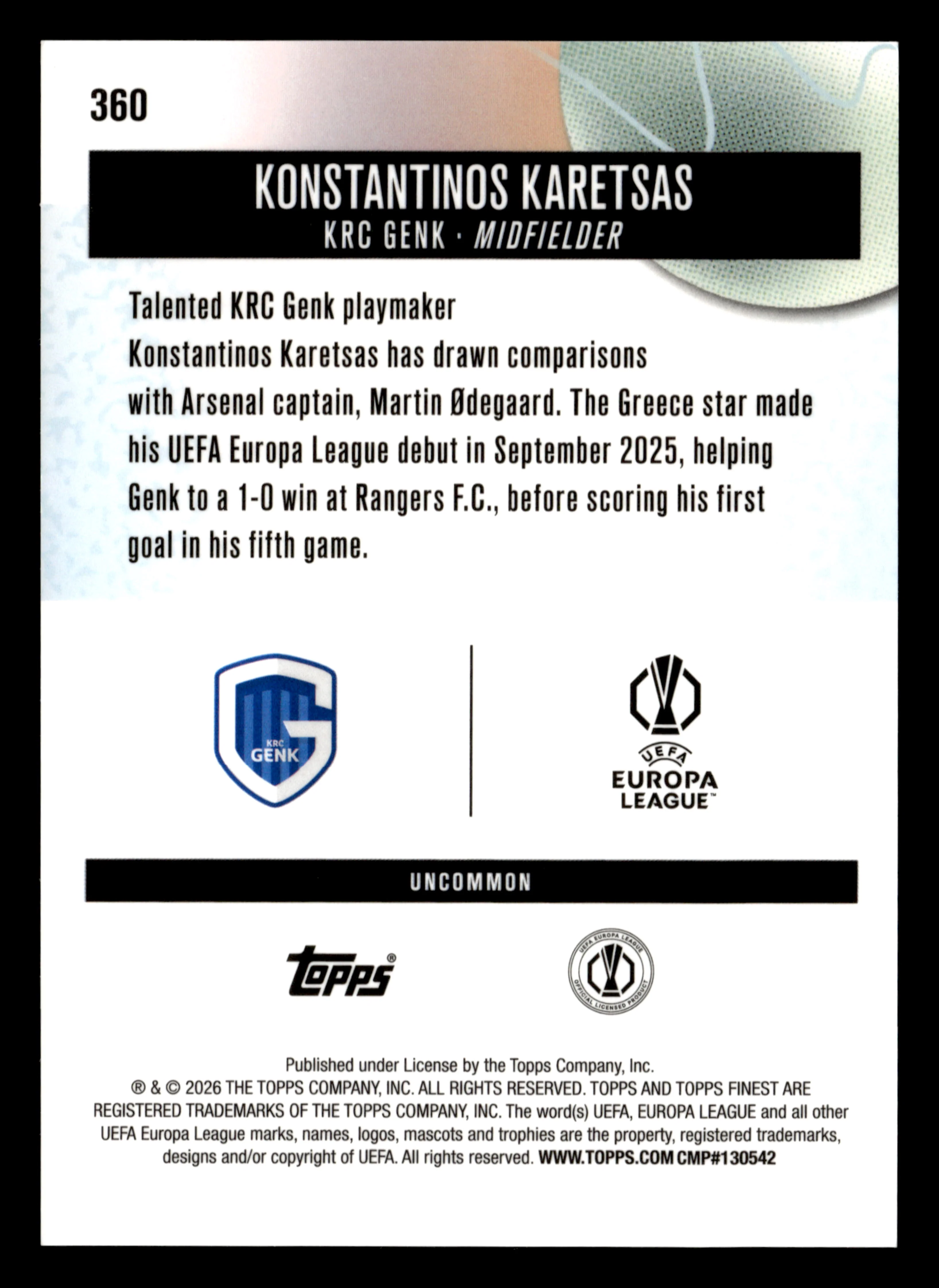 2025-26 Finest UCC #360 Konstantinos Karetsas Blue Checkerboard Refractor #/75 - Image 2