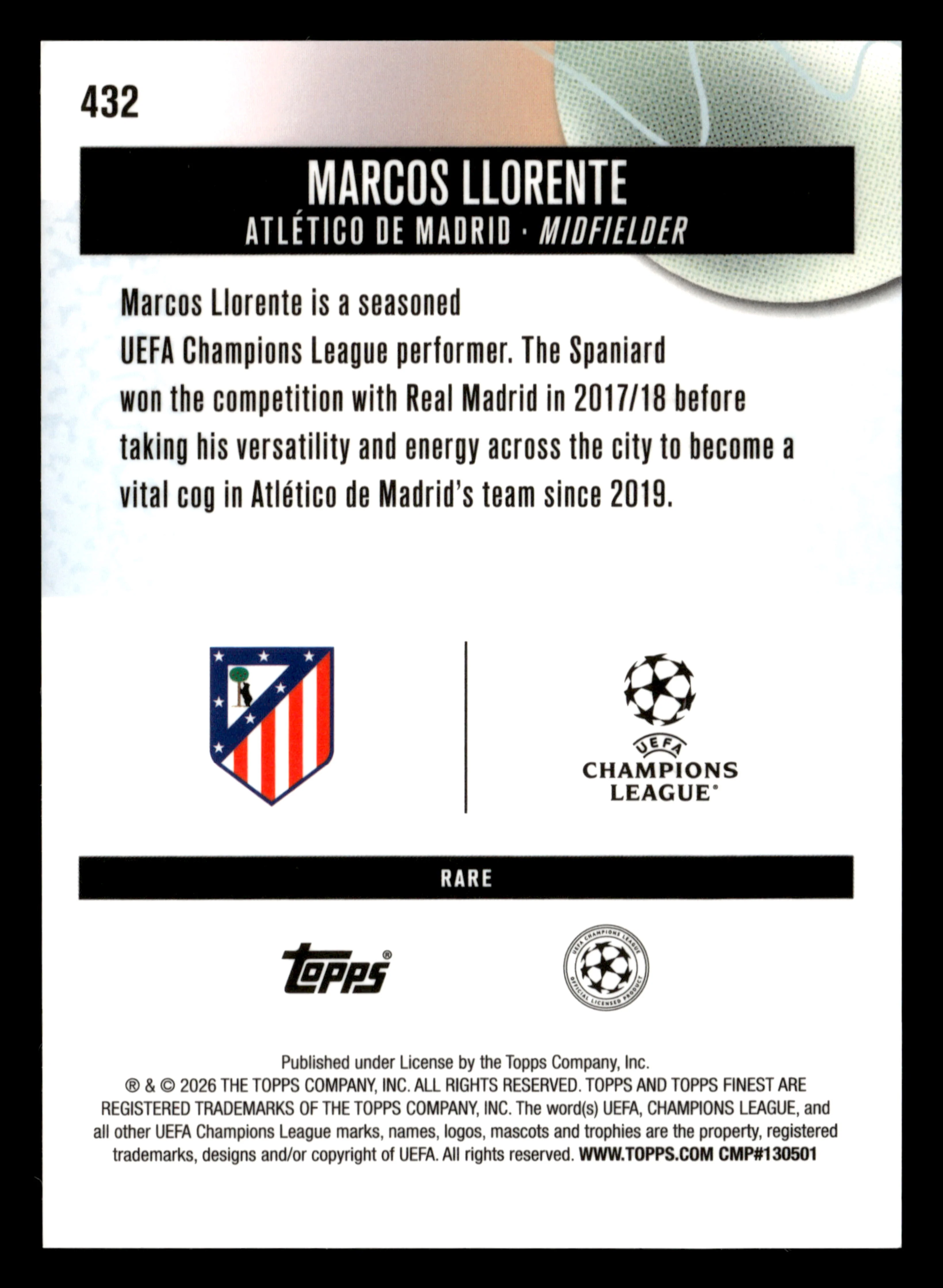2025-26 Finest UCC #432 Marcos Llorente Purple Checkerboard Refractor #/75 - Image 2