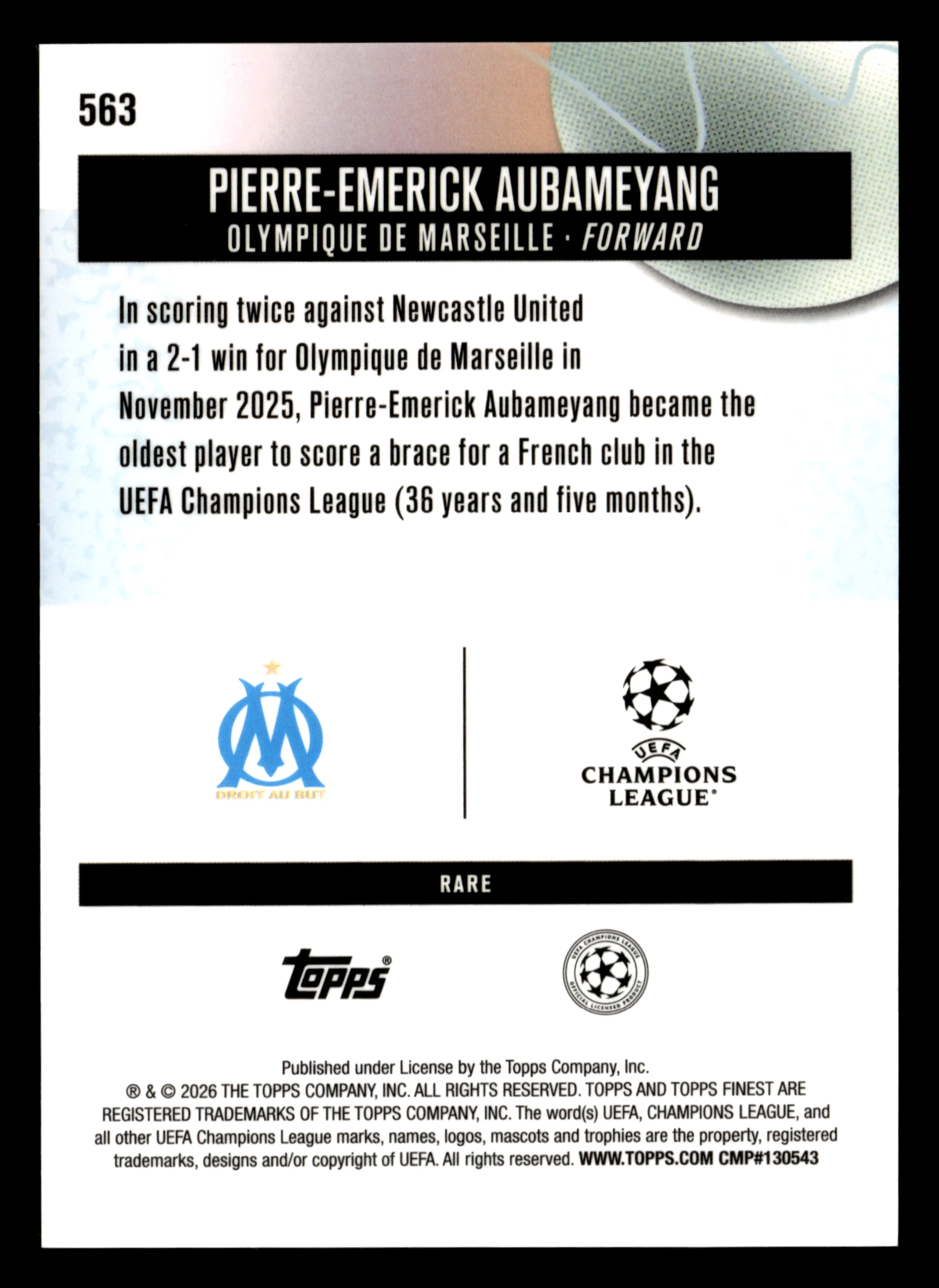 2025-26 Finest UCC #563 Pierre-Emerick Aubameyang Purple Checkerboard #/75 - Image 2