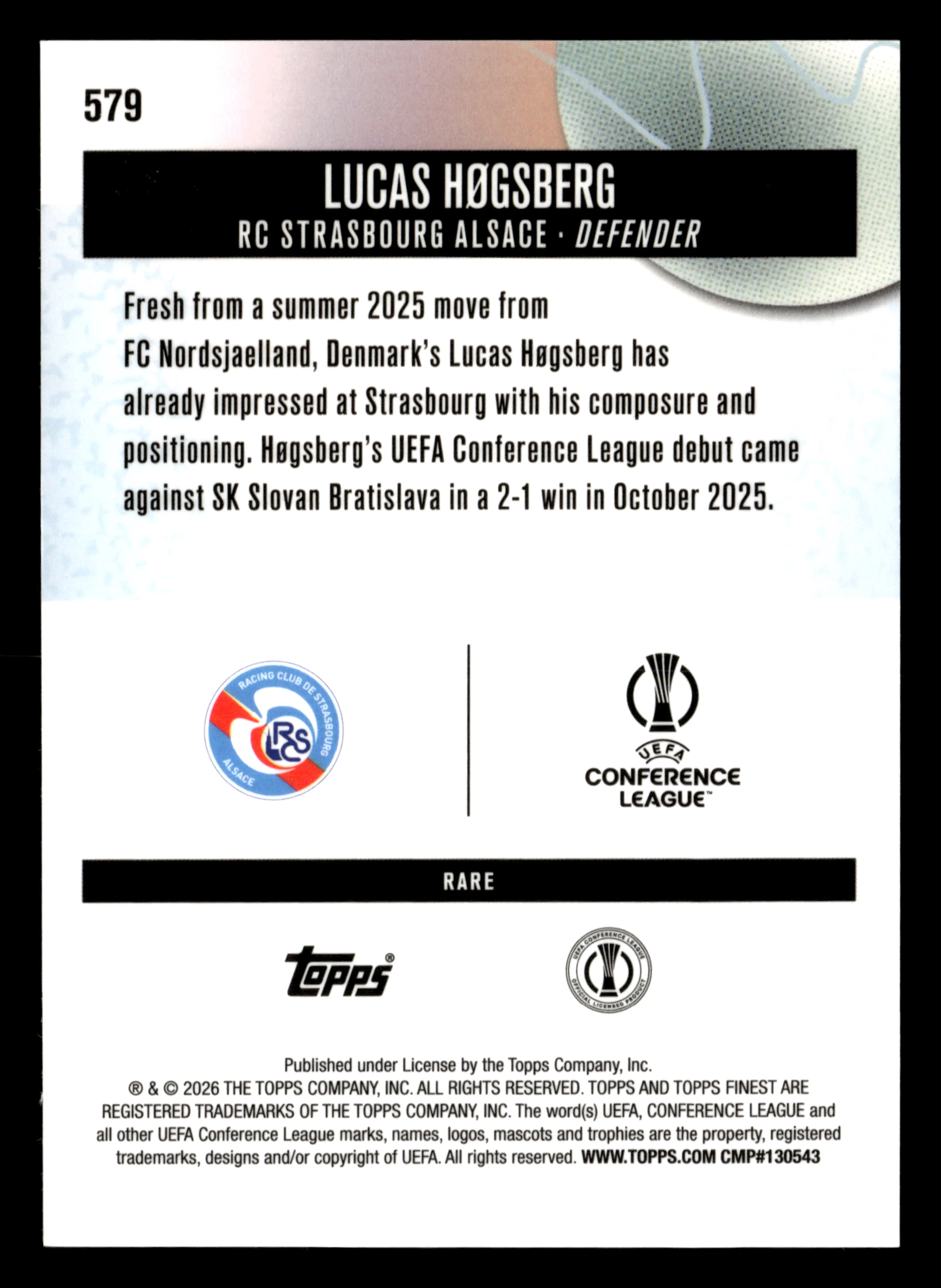 2025-26 Finest UCC #579 Lucas Høgsberg Blue Checkerboard Refractor #/49 - Image 2