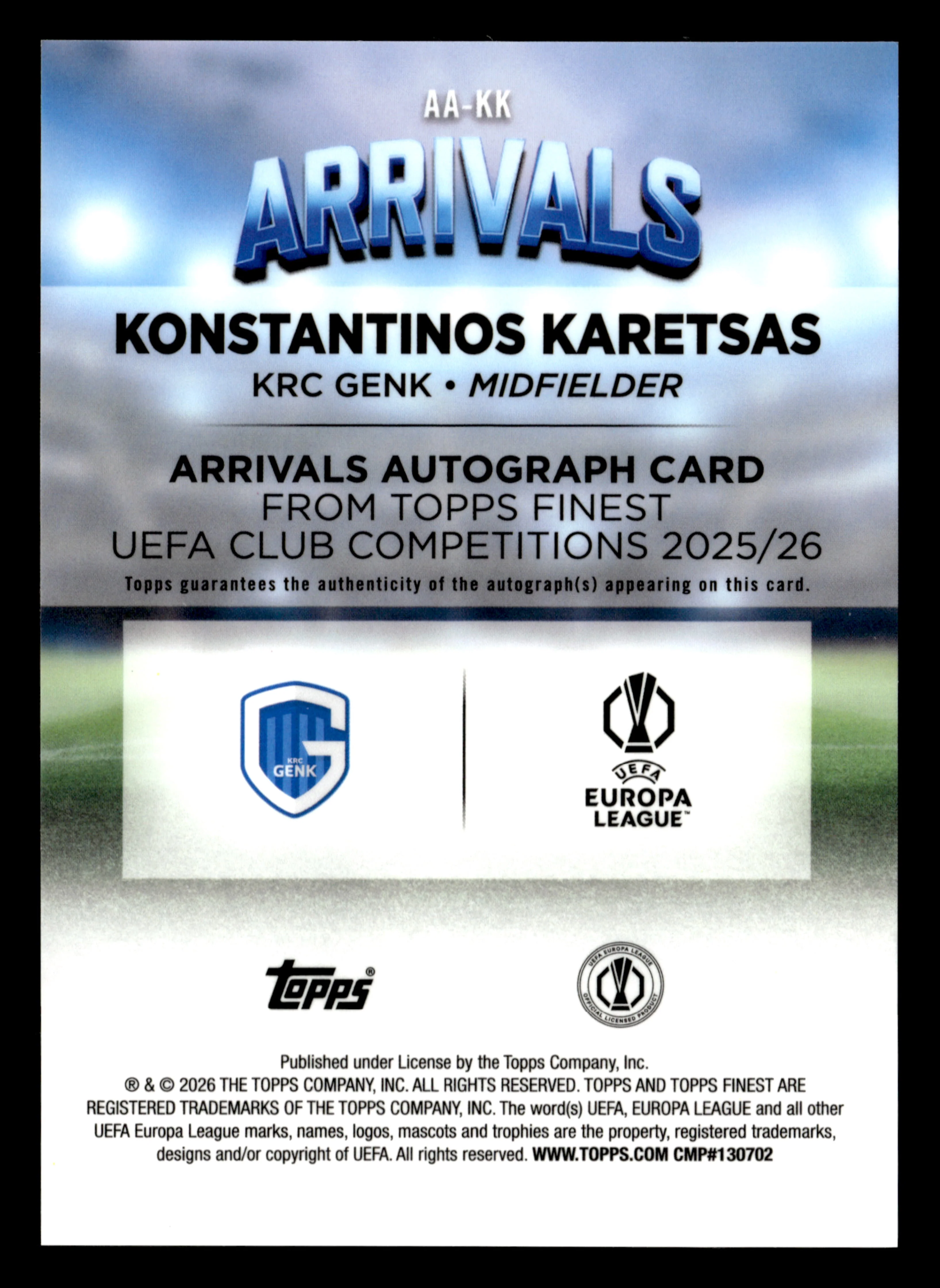 2025-26 Finest UCC #AA-KK Konstantinos Karetsas Arrivals Autographs - Image 2
