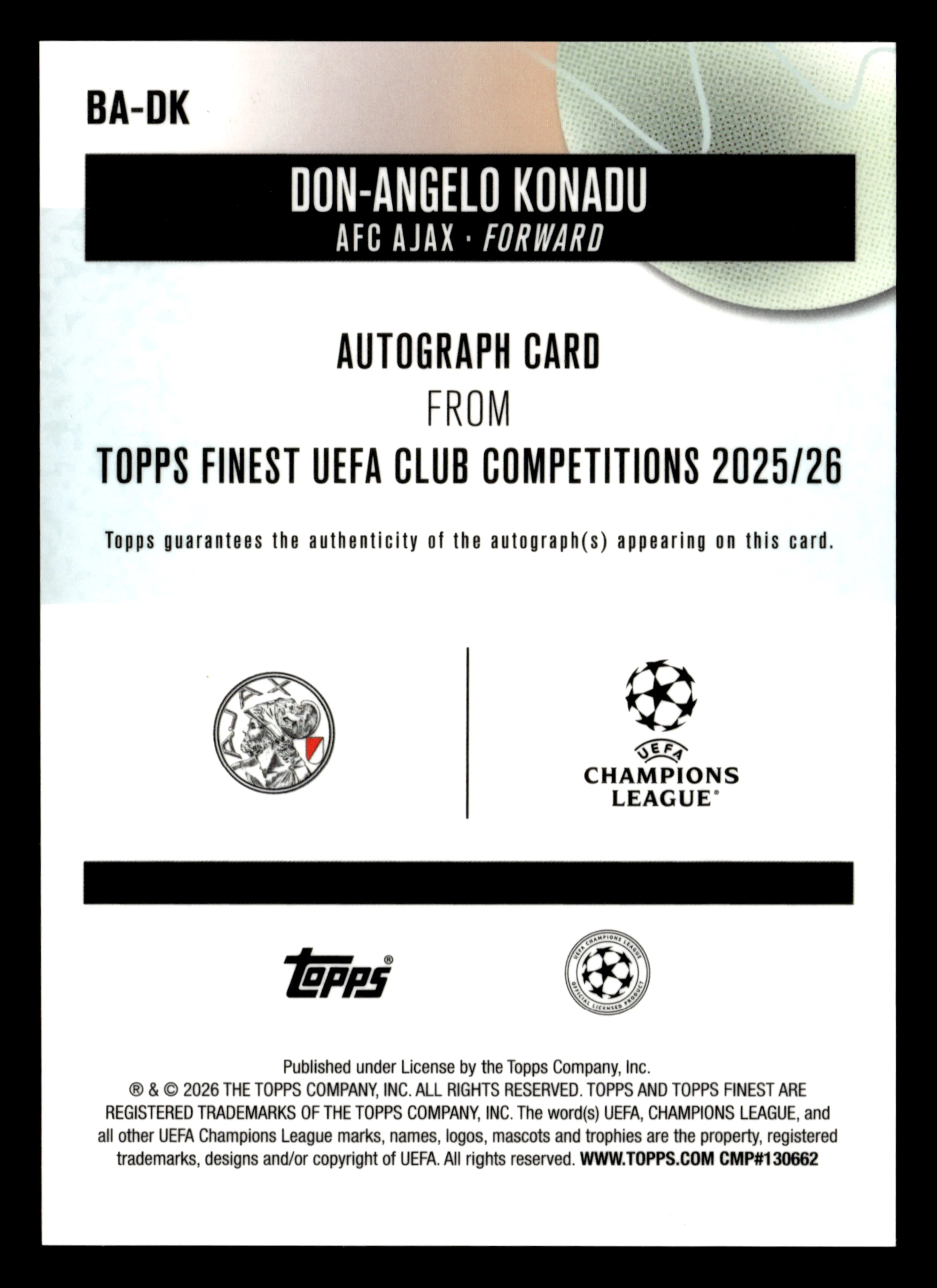 2025-26 Finest UCC #BA-DK Don-Angelo Konadu Base Auto Purple Refractor #/75 - Image 2