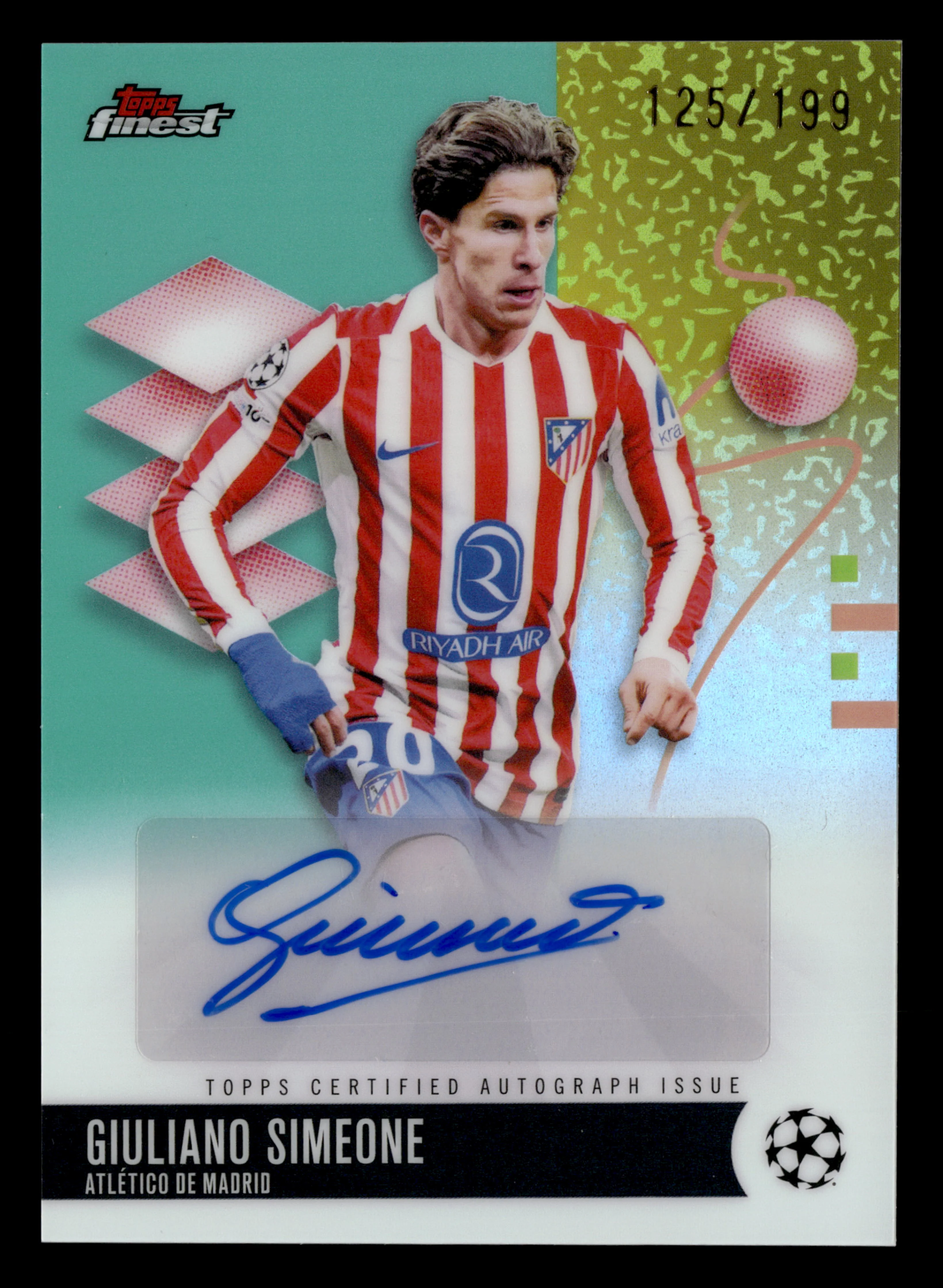 2025-26 Finest UCC #BA-GS Giuliano Simeone Base Autographs Aqua Refractor #/199