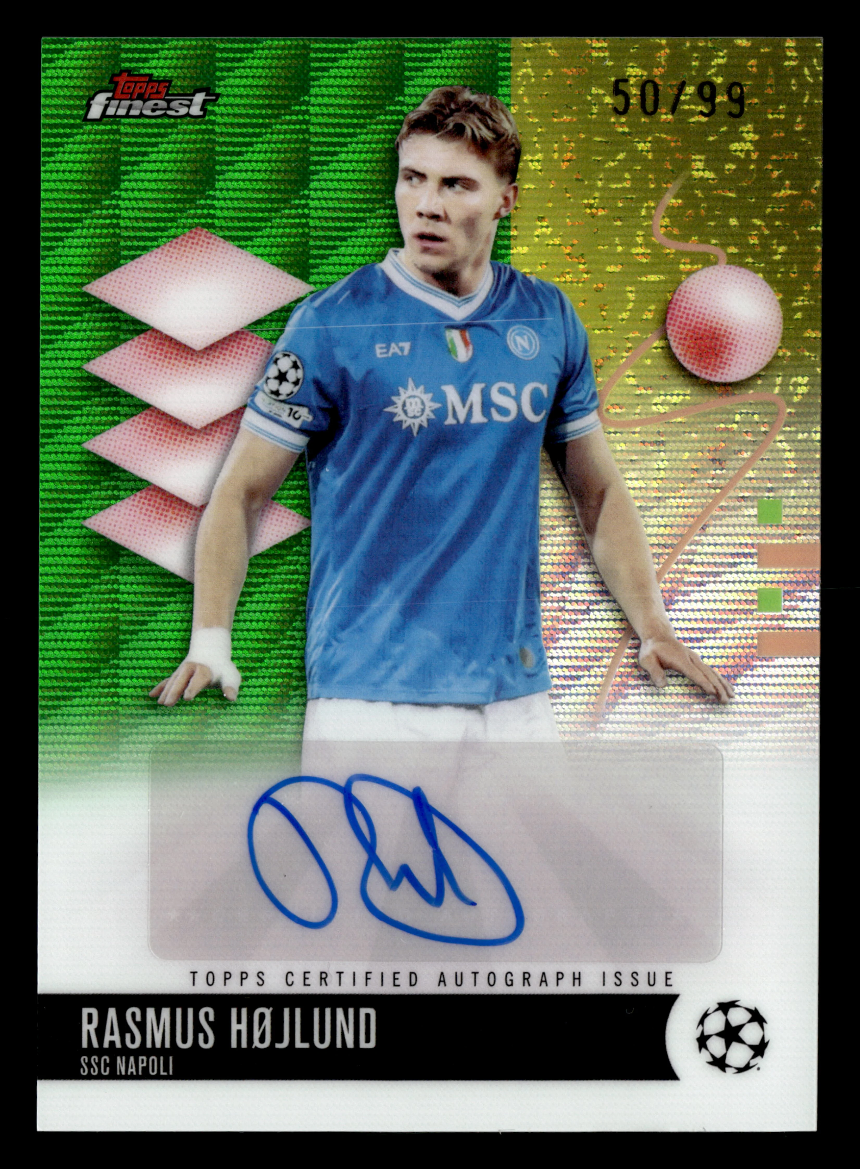 2025-26 Finest UCC #BA-HO Rasmus Højlund Base Auto Green Wave Refractor #/99