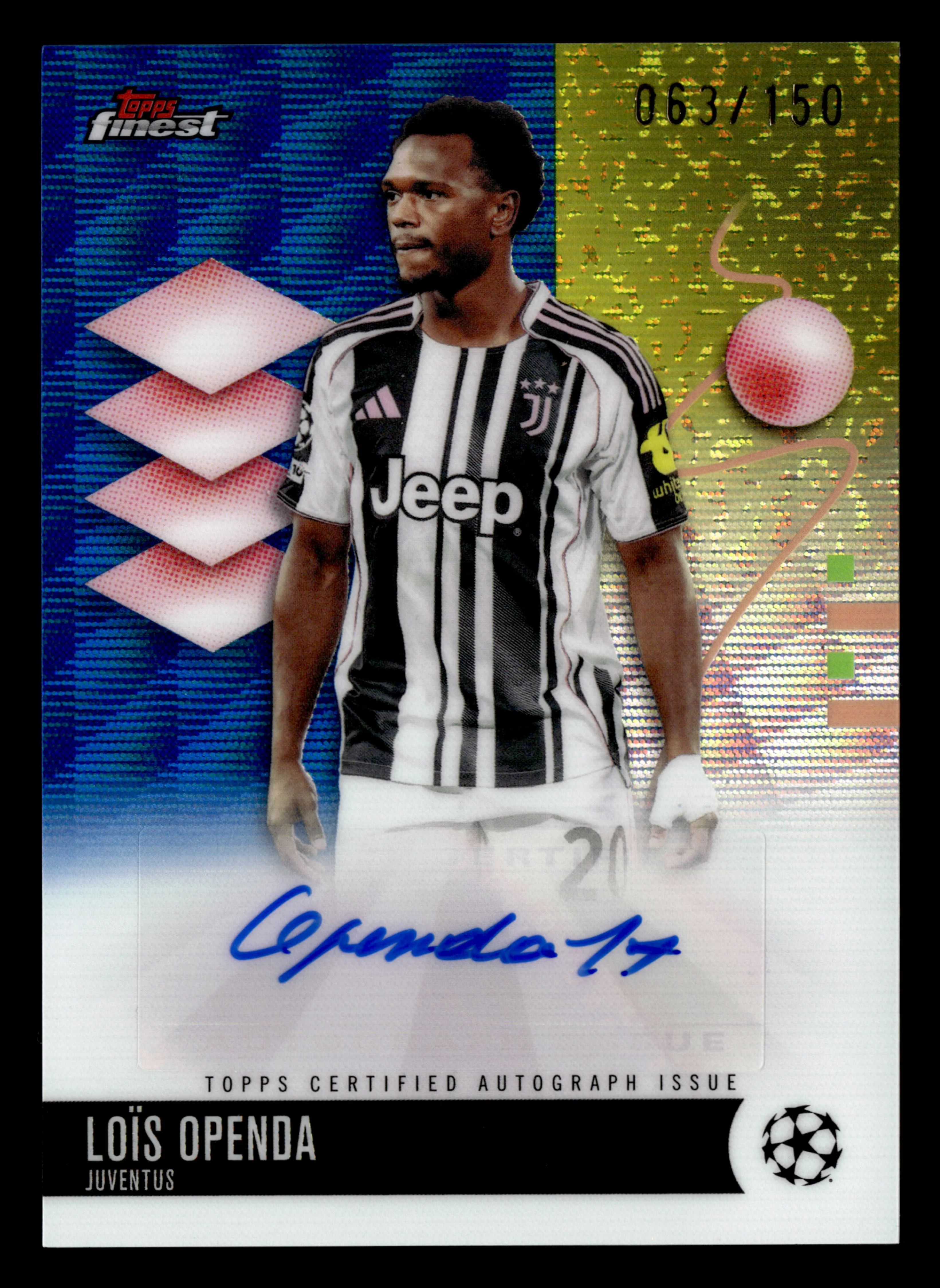 2025-26 Finest UCC #BA-LO Loïs Openda Base Auto Blue Wave Refractor #/150
