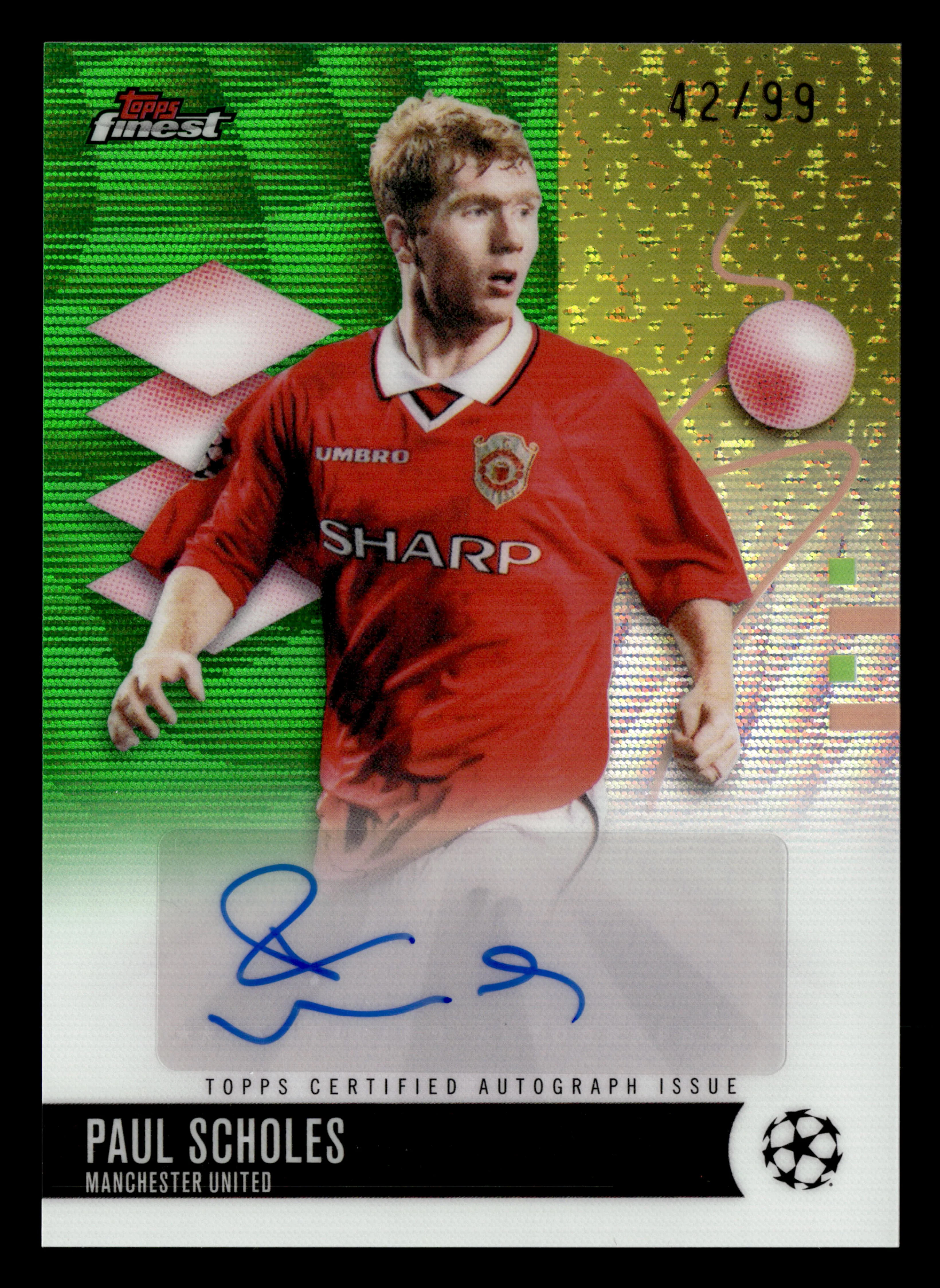 2025-26 Finest UCC #BA-PS Paul Scholes Base Autographs Green Wave Refractor #/99