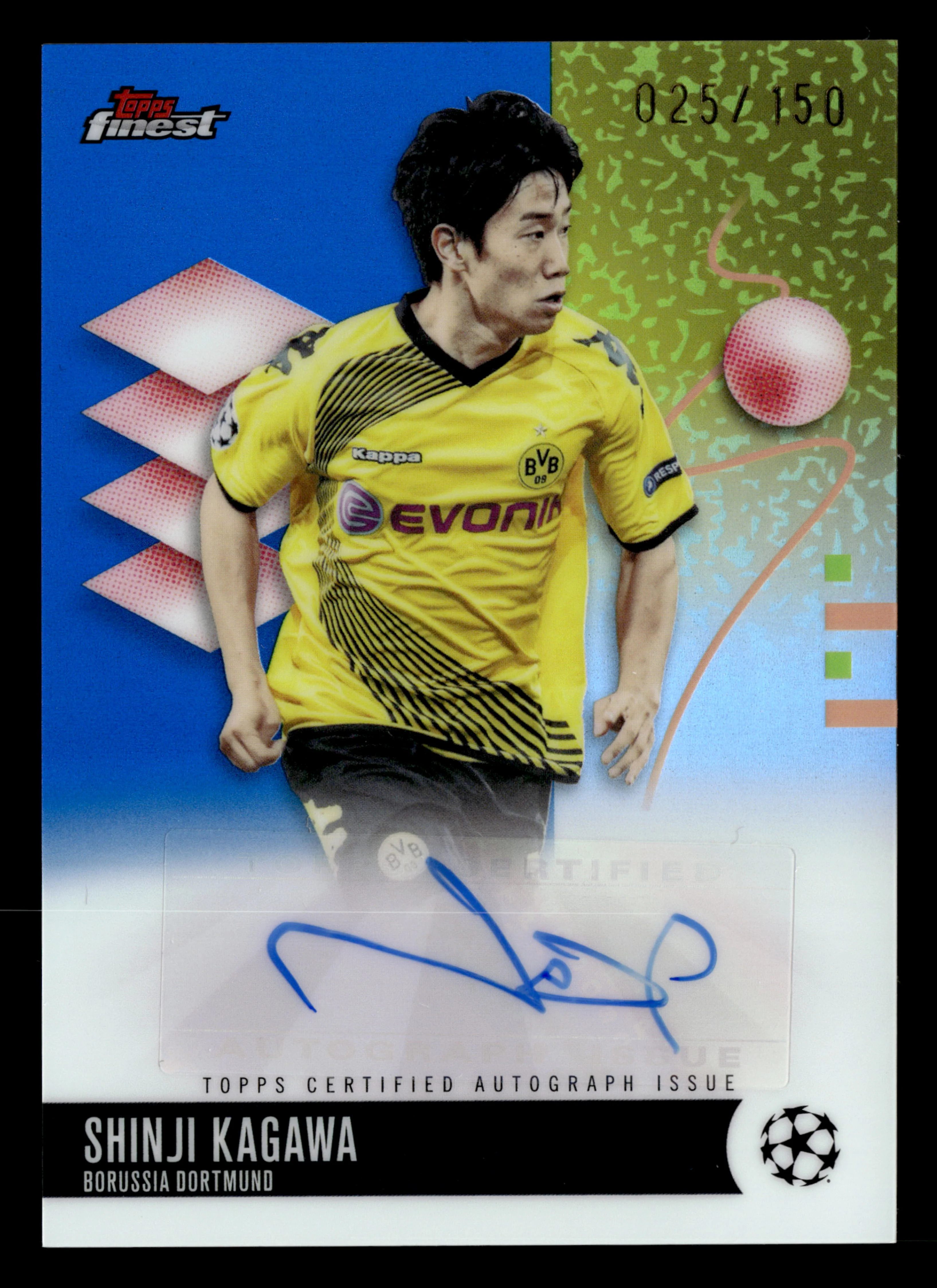 2025-26 Finest UCC #BA-SK Shinji Kagawa Base Auto Blue Refractor #/150