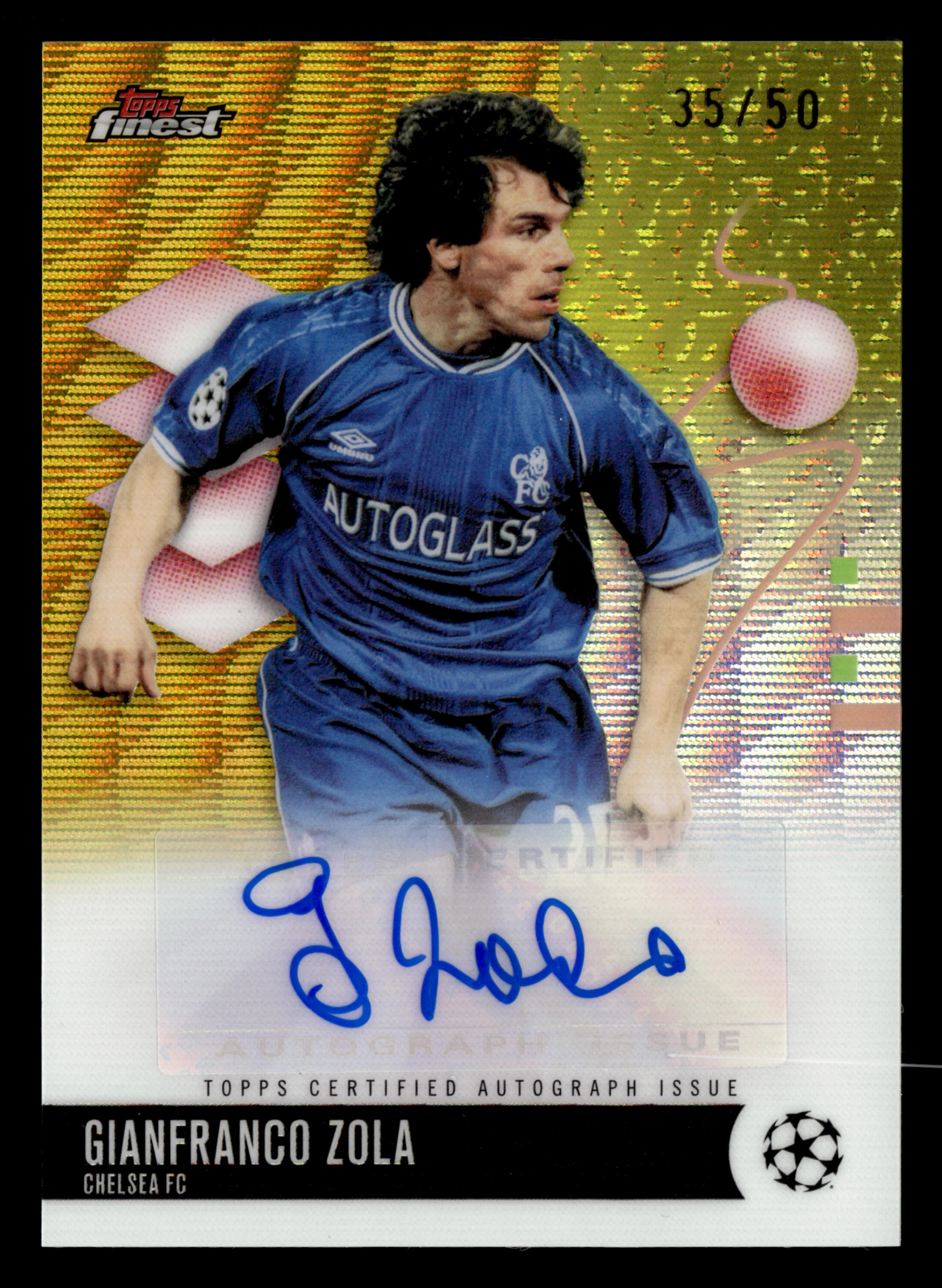 2025-26 Finest UCC #BA-ZO Gianfranco Zola Base Auto Gold Wave Refractor #/50