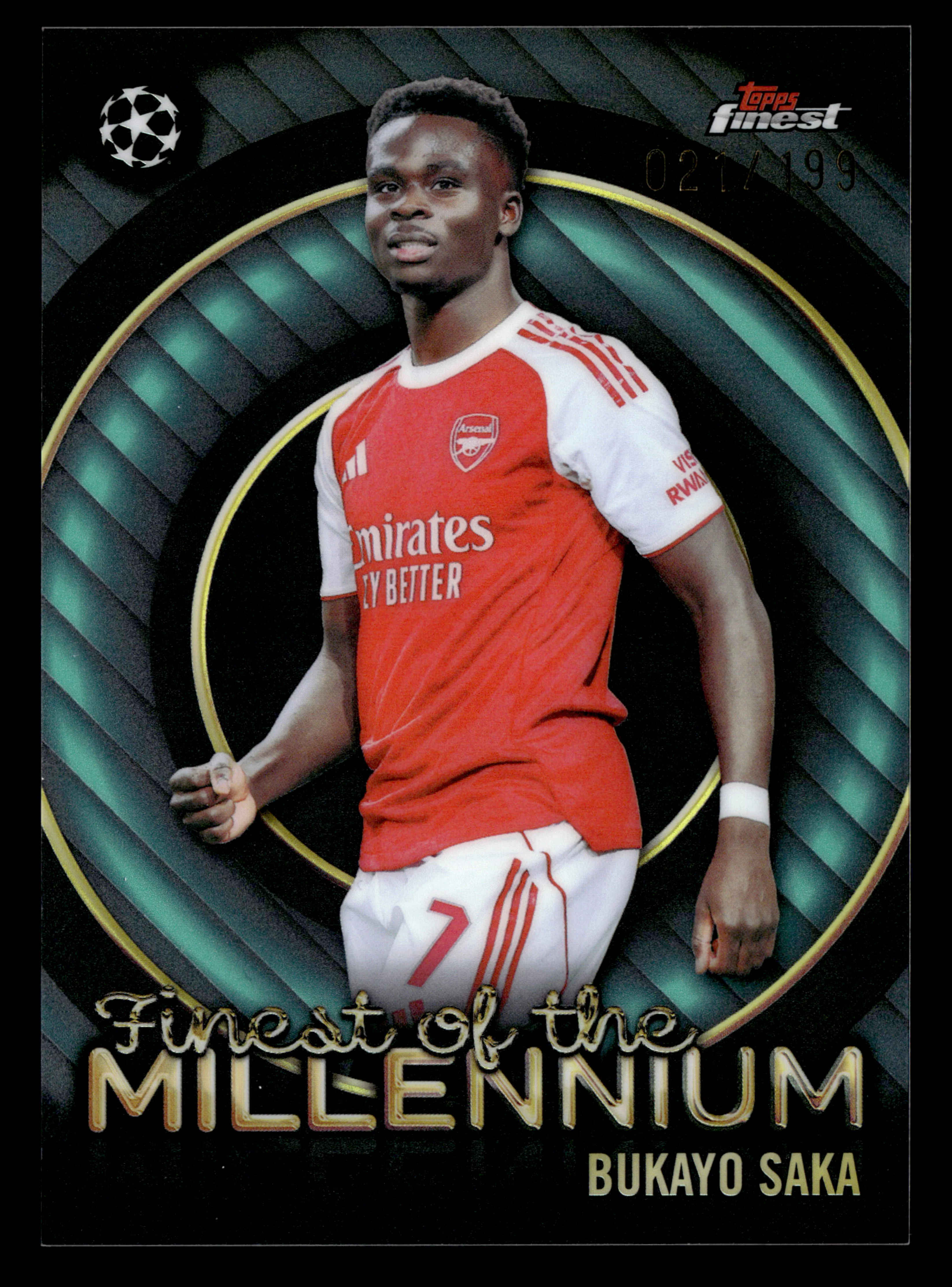 2025-26 Finest UCC #FM-2 Bukayo Saka Finest of the Millennium Aqua #/199
