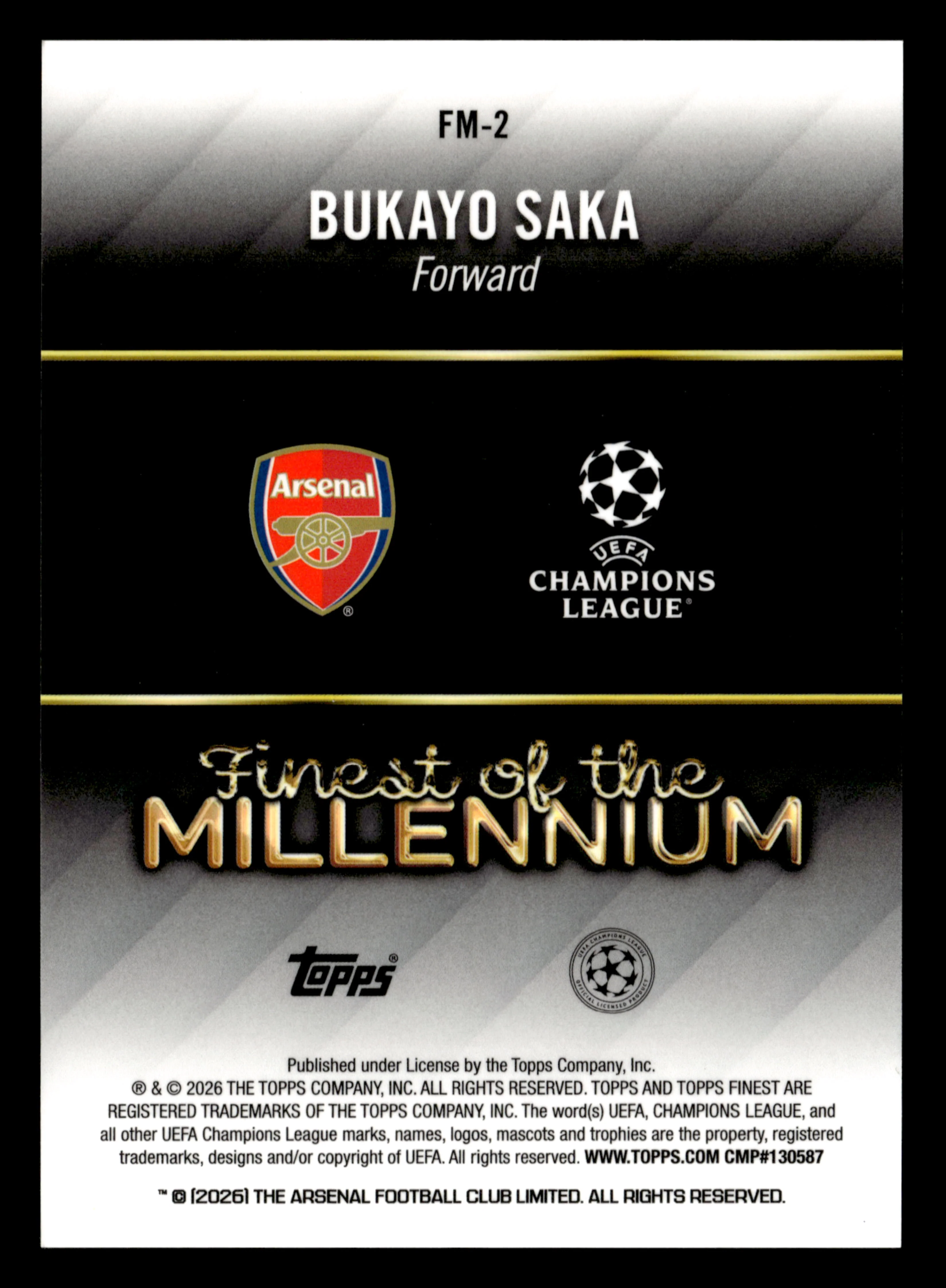 2025-26 Finest UCC #FM-2 Bukayo Saka Finest of the Millennium Aqua #/199 - Image 2