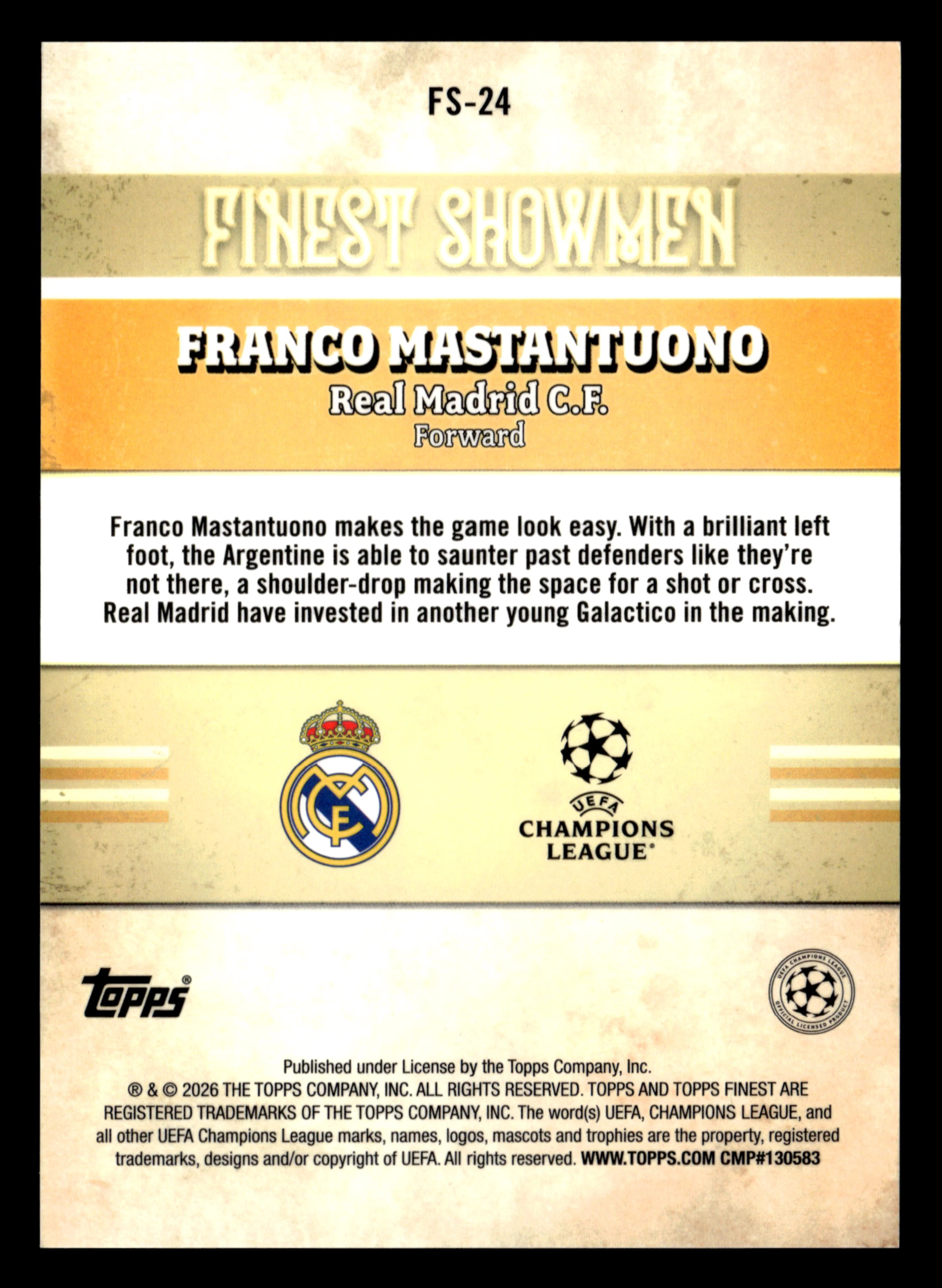 2025-26 Finest UCC #FS-24 Franco Mastantuono FS Purple Refractor #/75 - Image 2