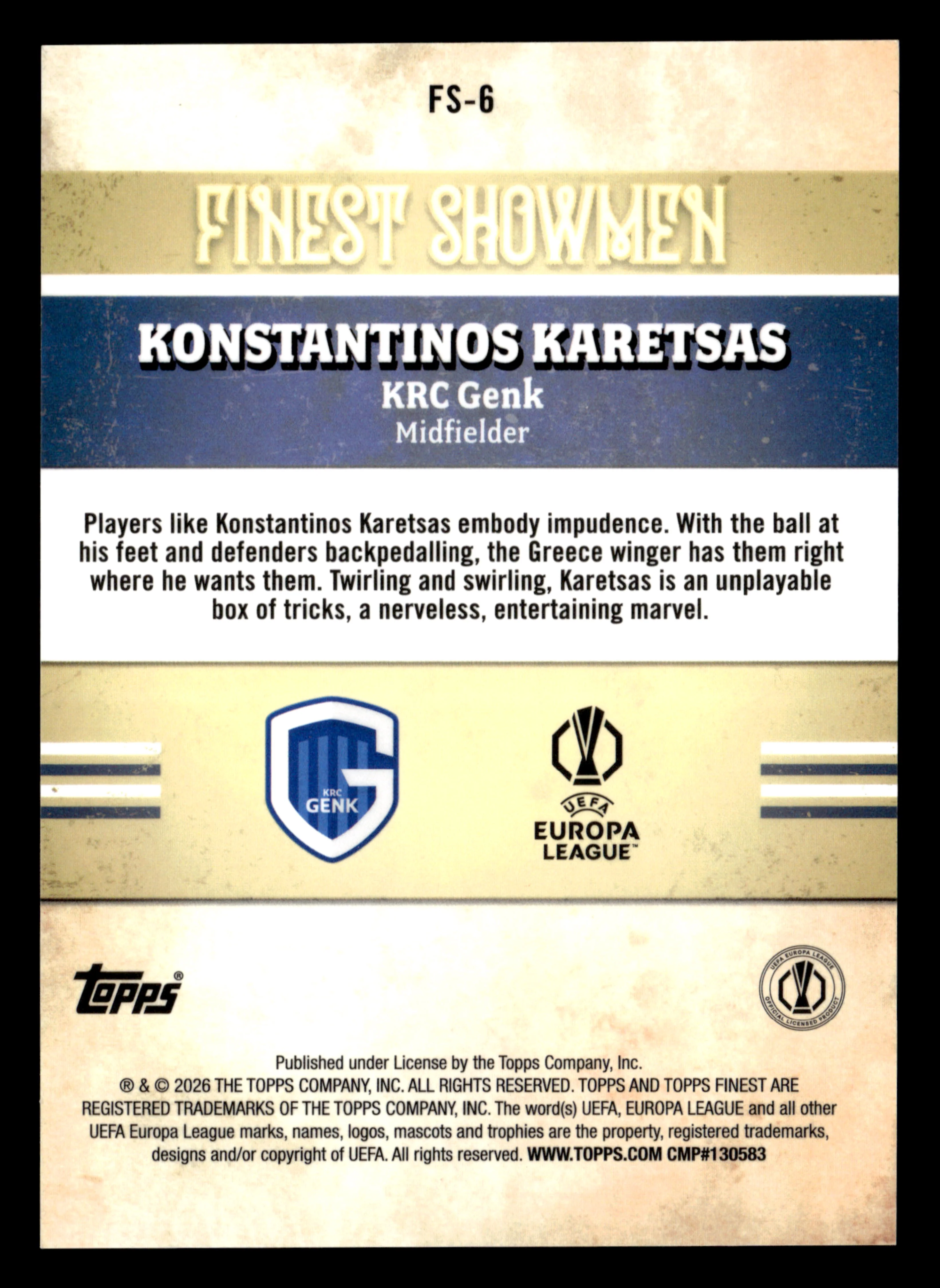 2025-26 Finest UCC #FS-6 Konstantinos Karetsas Showmen Gold Refractor #/50 - Image 2