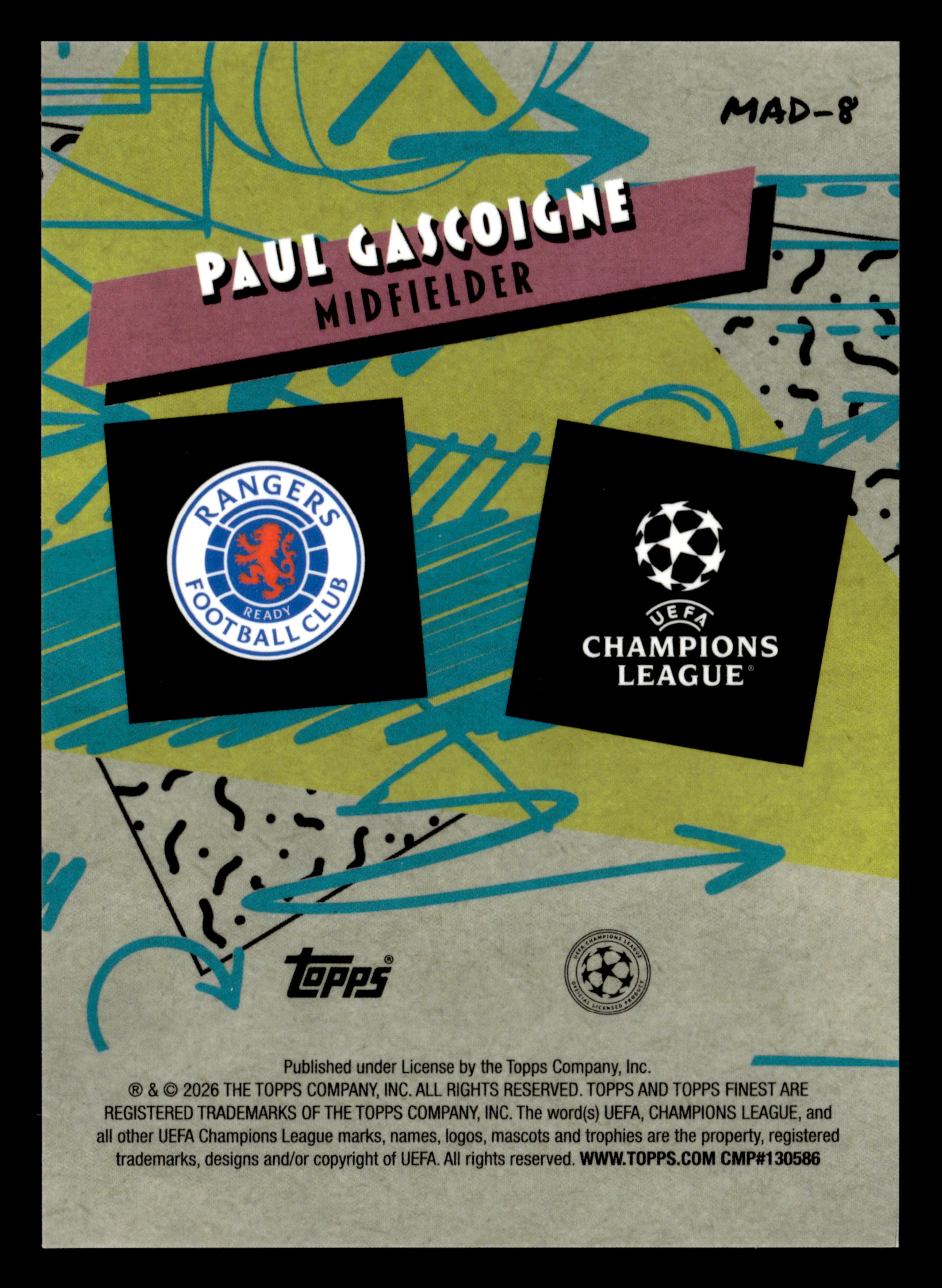 2025-26 Finest UCC #MAD-8 Paul Gascoigne 90s Madness Aqua Refractor #/199 - Image 2