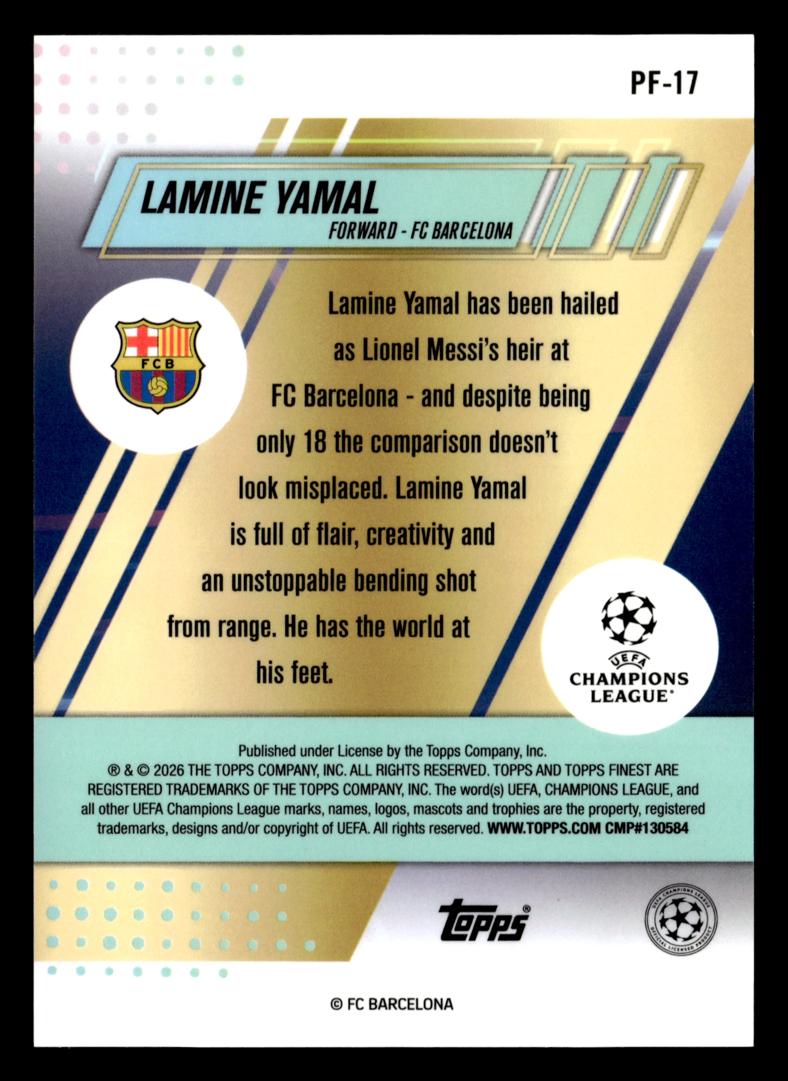 2025-26 Finest UCC #PF-17 Lamine Yamal Prized Footballers Orange Refractor #/25 - Image 2