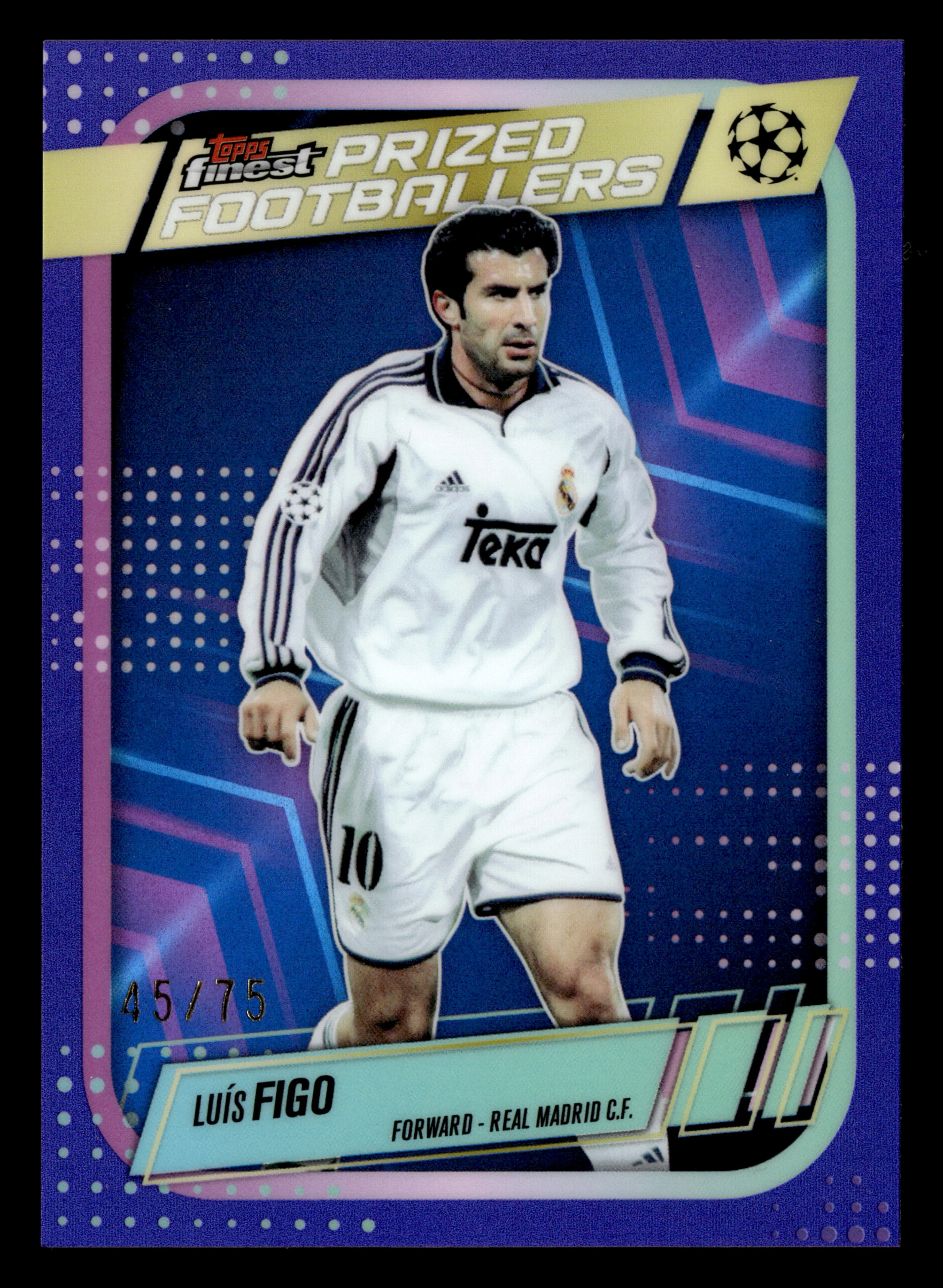 2025-26 Finest UCC #PF-7 Luís Figo Prized Footballers Purple Refractor #/75