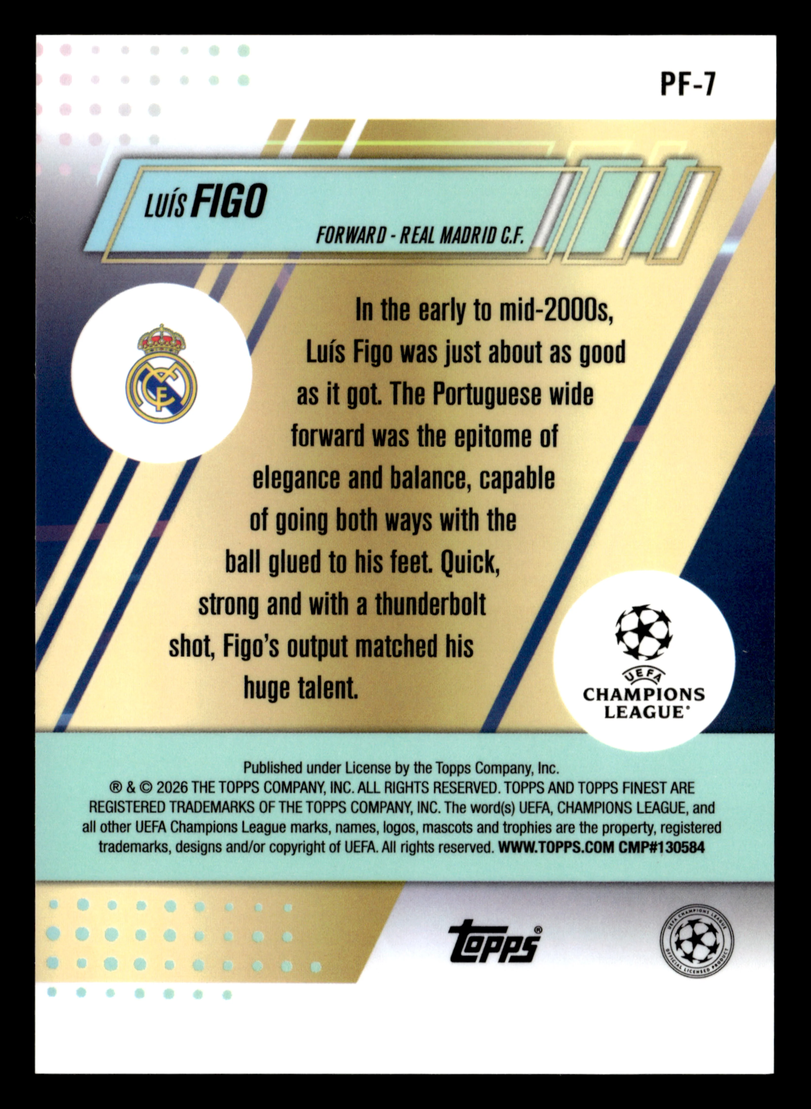2025-26 Finest UCC #PF-7 Luís Figo Prized Footballers Purple Refractor #/75 - Image 2