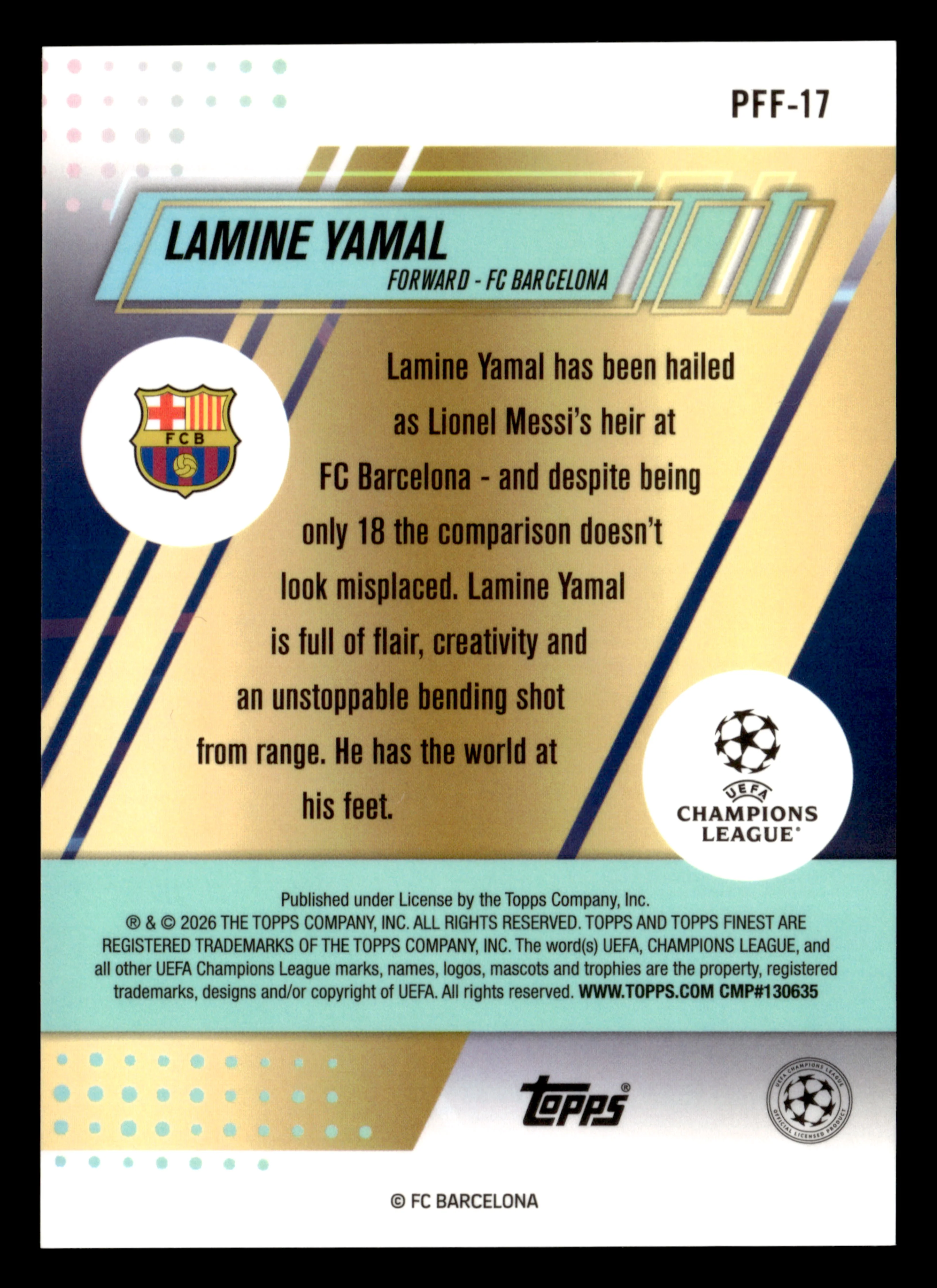 2025-26 Finest UCC #PFF-17 Lamine Yamal Prized Footballers Fusion Variations - Image 2