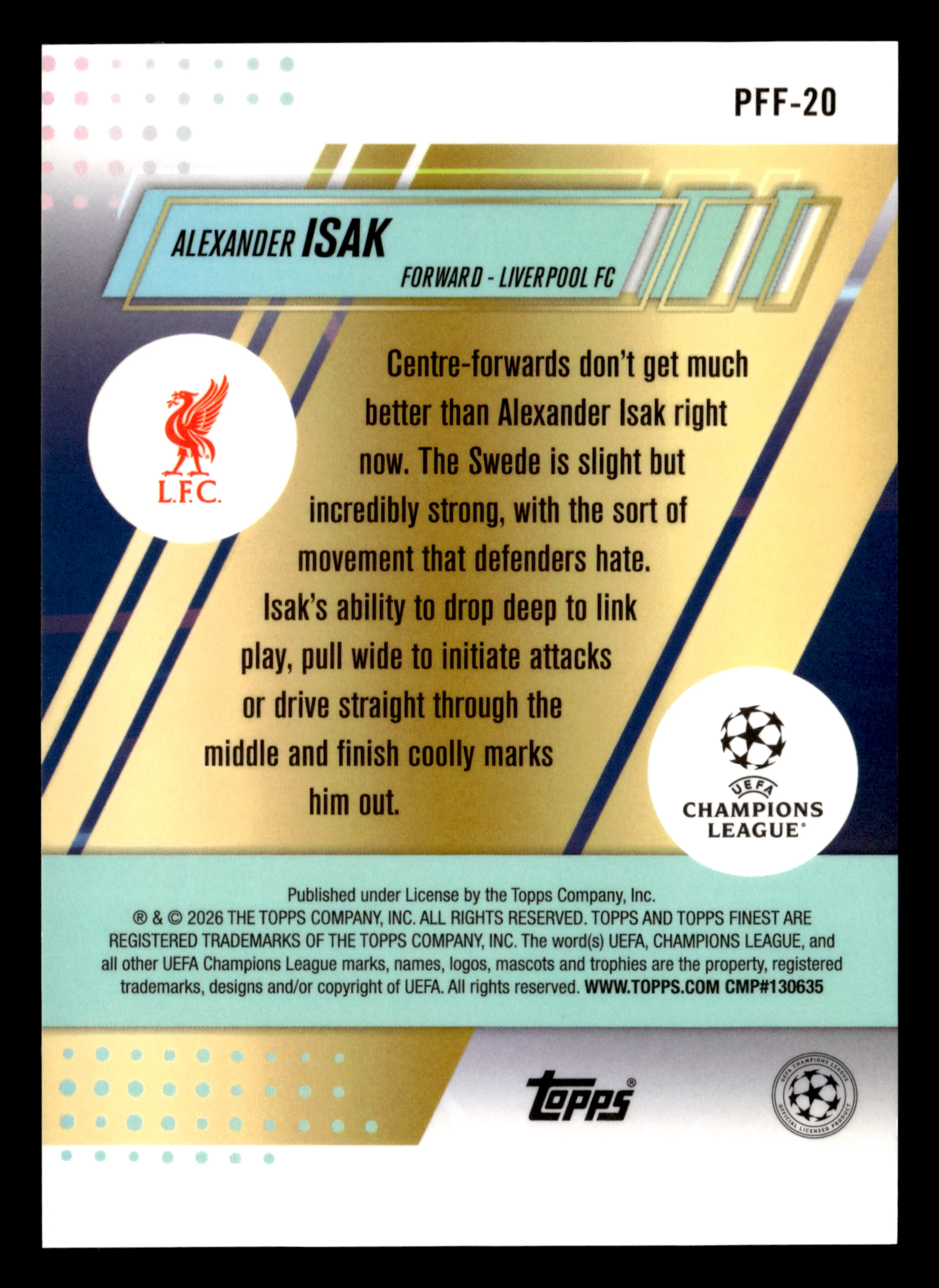 2025-26 Finest UCC #PFF-20 Alexander Isak Prized Footballers Fusion Variations - Image 2