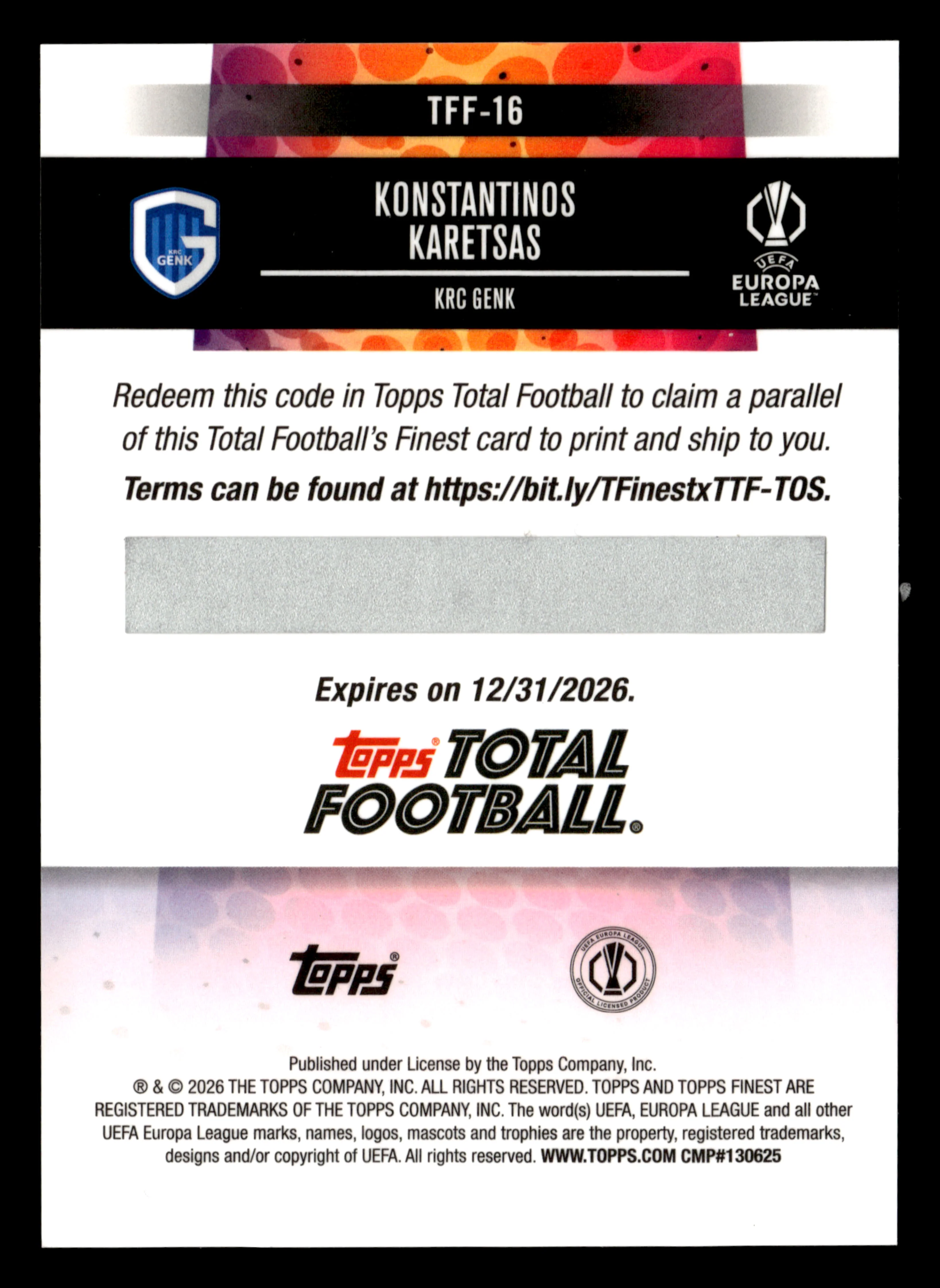 2025-26 Finest UCC #TFF-16 Konstantinos Karetsas Total Football's Finest - Image 2