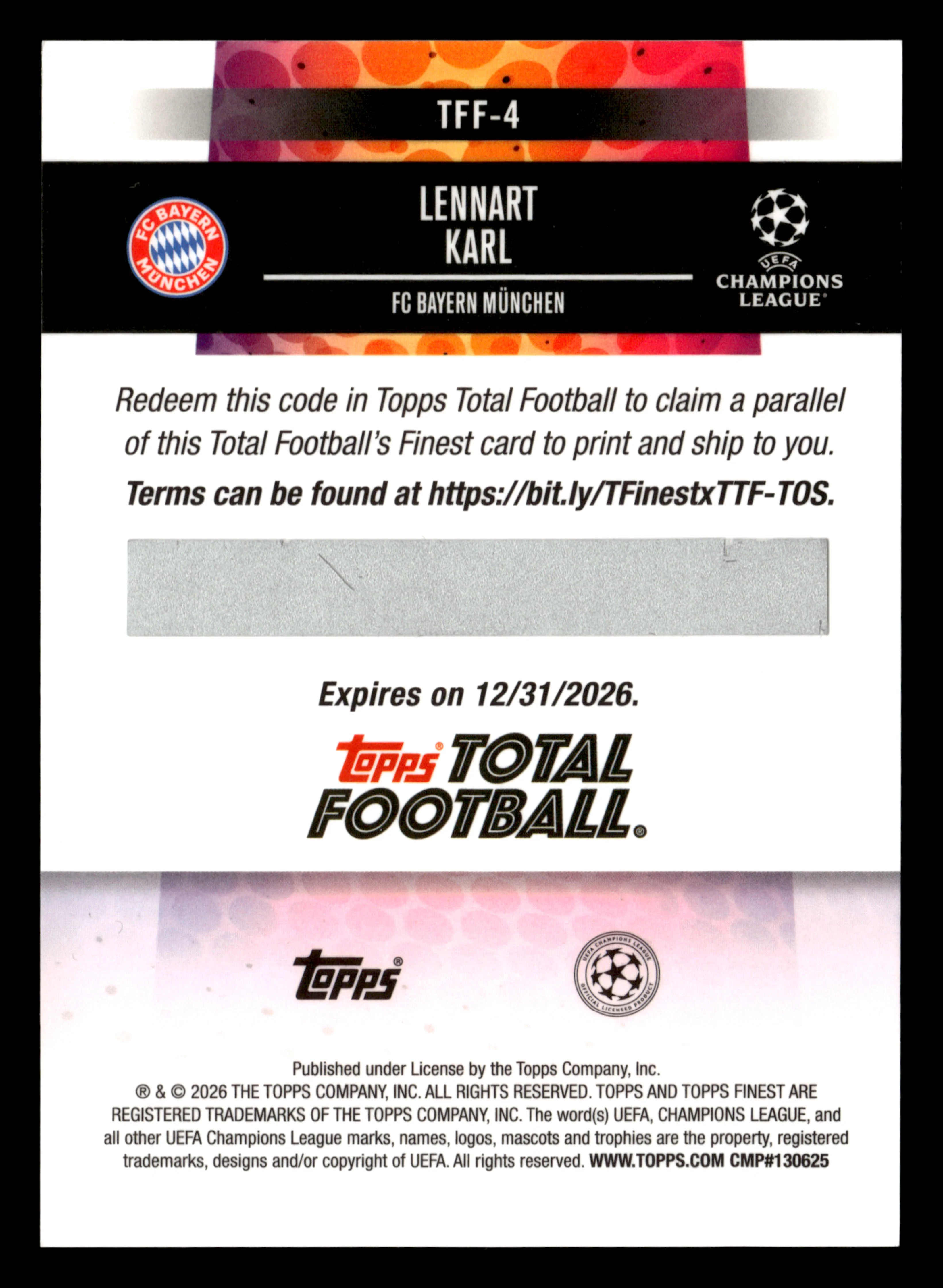 2025-26 Finest UCC #TFF-4 Lennart Karl Total Football's Finest - Image 2