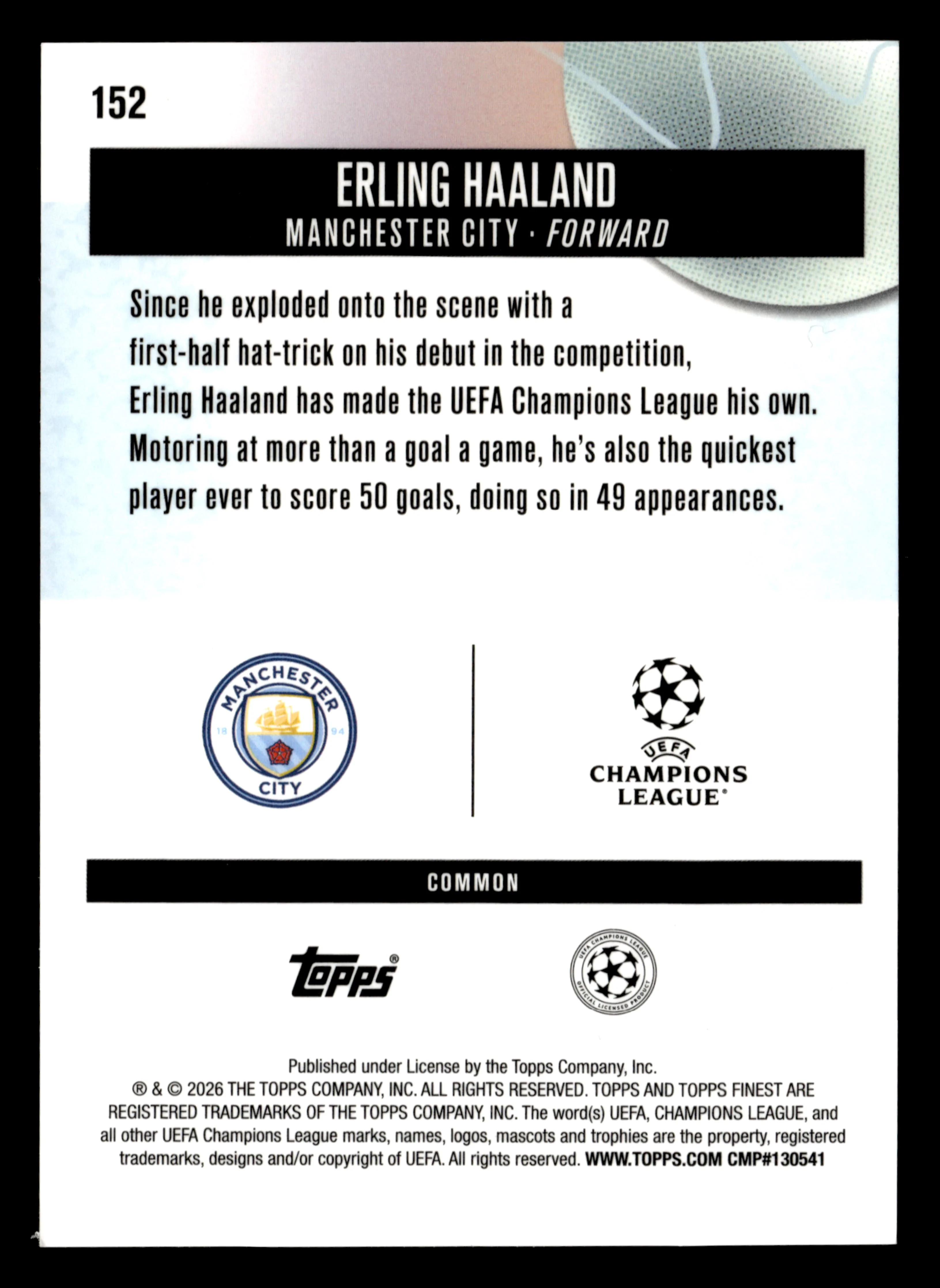 2025-26 Finest UEFA Club Competitions #152 Erling Haaland Red Refractor #/5 - Image 2