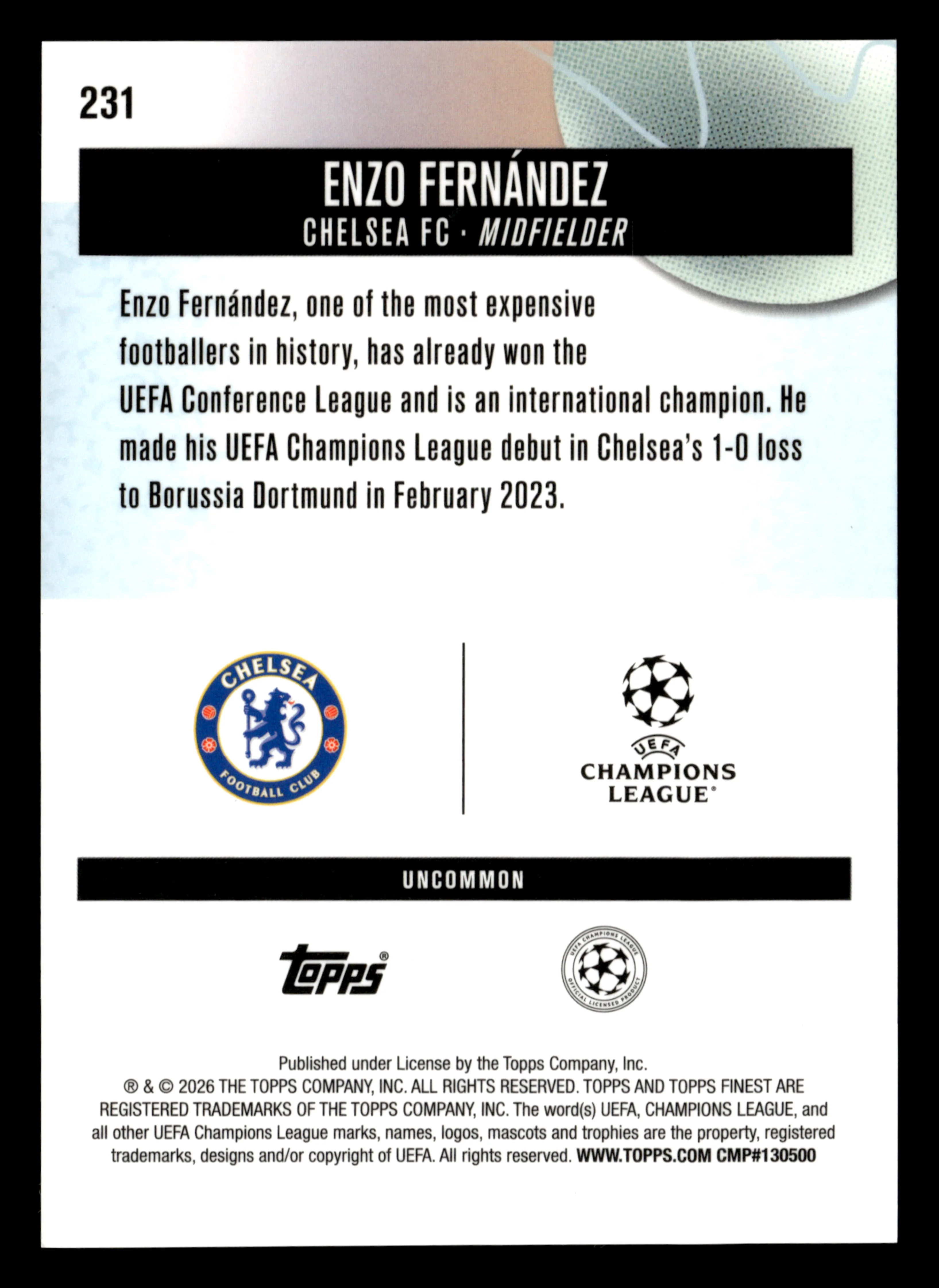 2025-26 Finest UEFA Club Competitions #231 Enzo Fernández Gold Refractor #/25 - Image 2