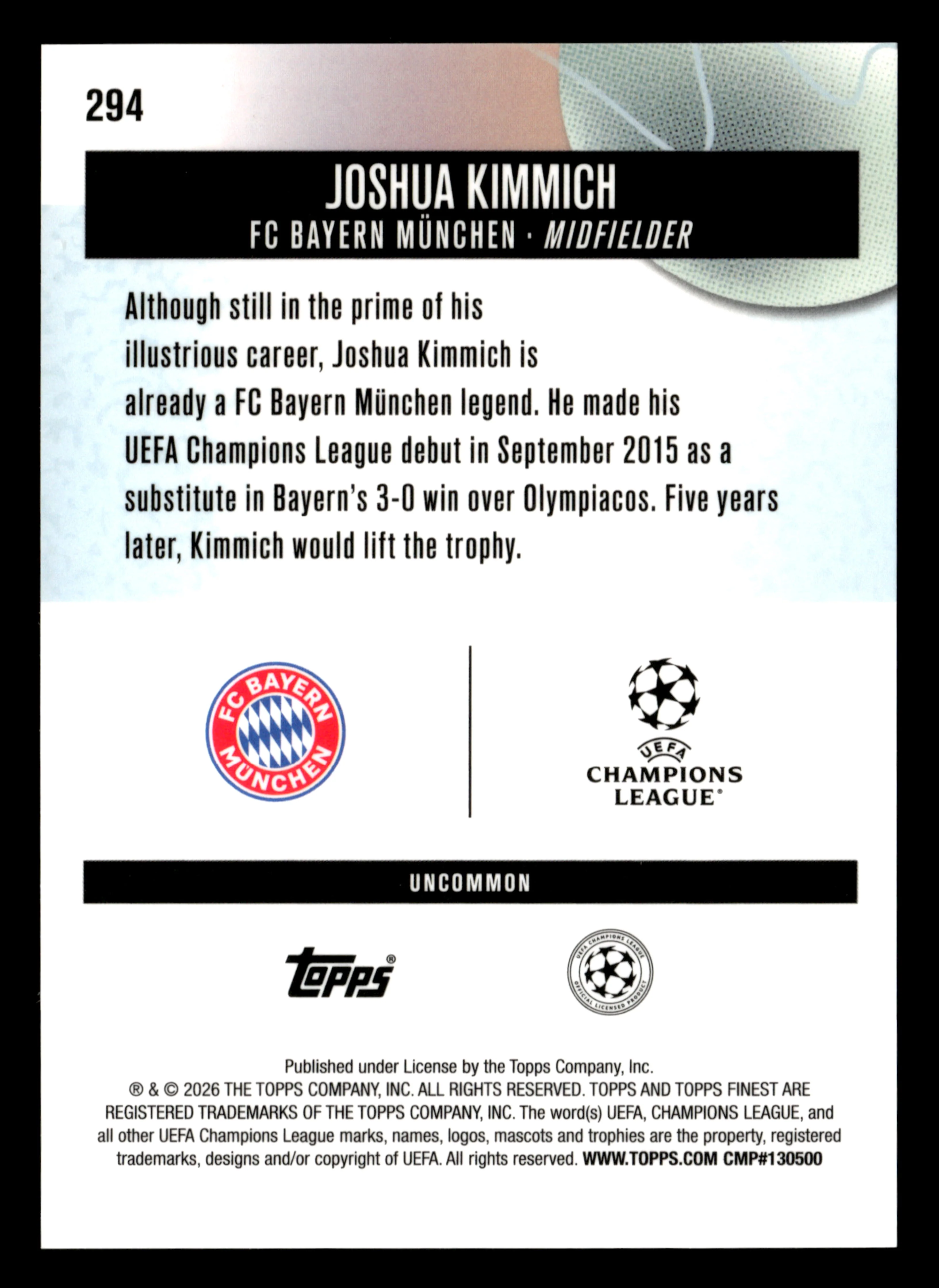 2025-26 Finest UEFA Club Competitions #294 Joshua Kimmich Blue Refractor #/150 - Image 2
