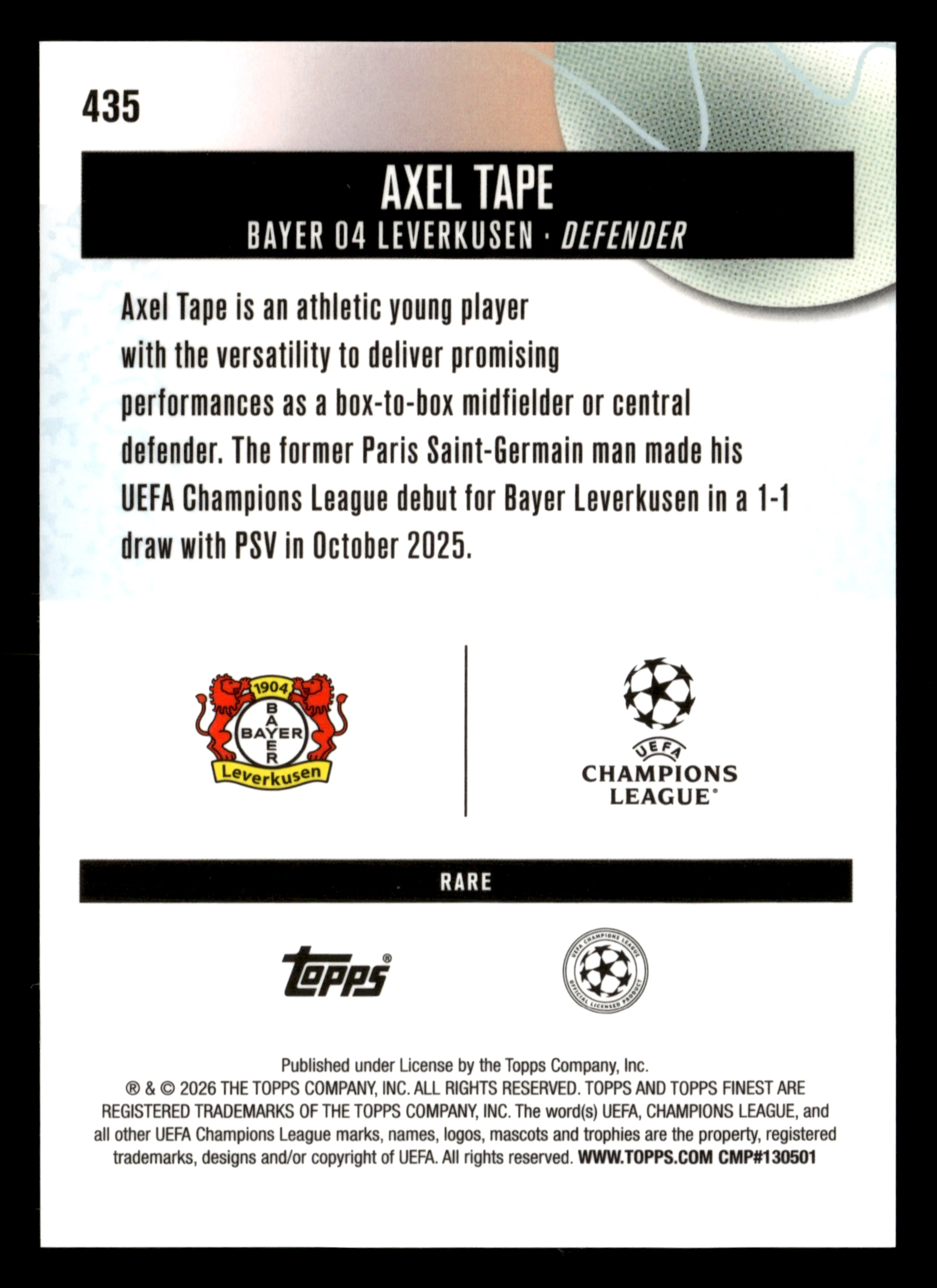 2025-26 Finest UEFA Club Competitions #435 Axel Tape Blue Refractor #/99 - Image 2