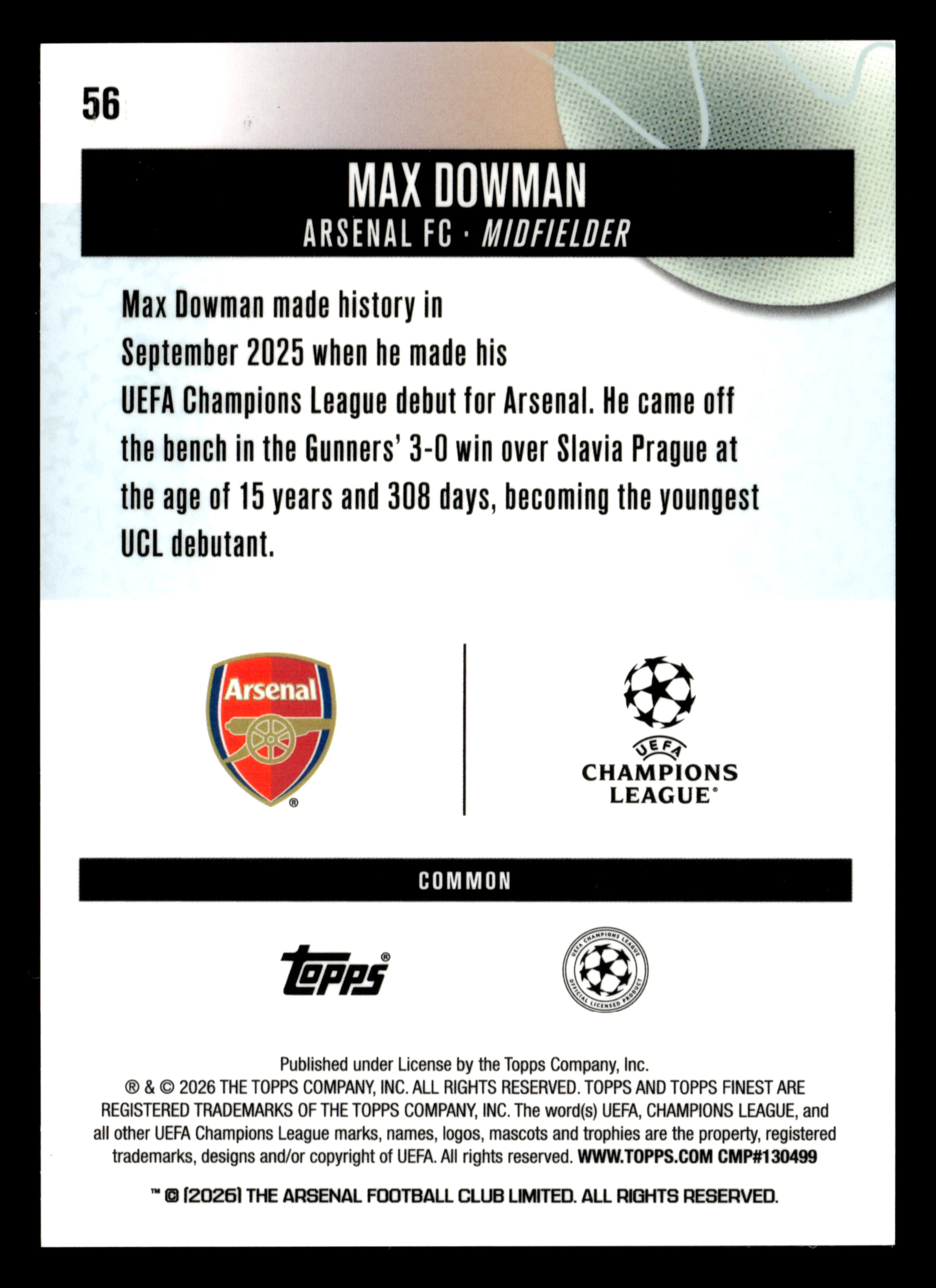 2025-26 Finest UEFA Club Competitions #56 Max Dowman Blue Refractor #/200 - Image 2