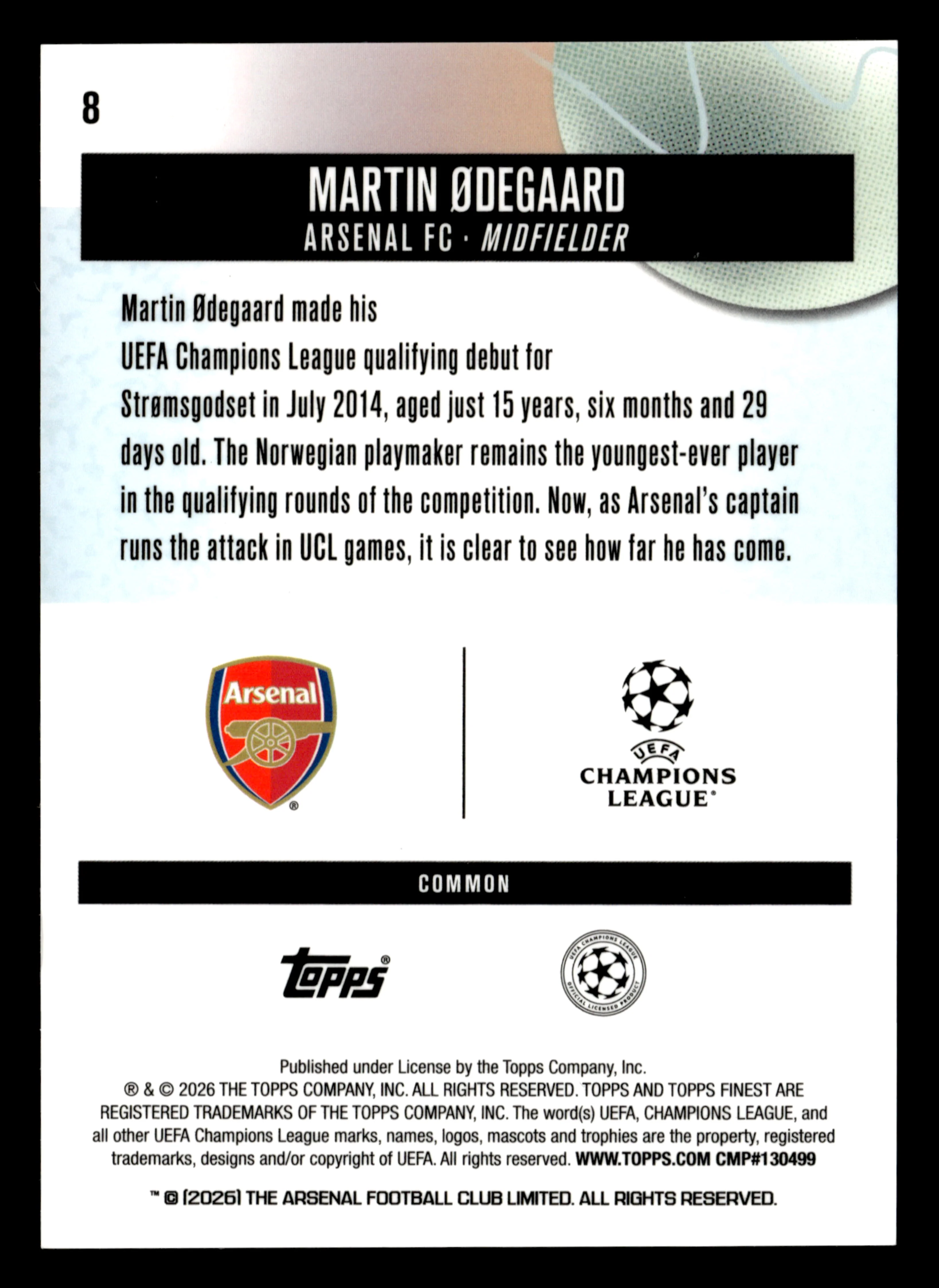 2025-26 Finest UEFA Club Competitions #8 Martin Ødegaard Orange Refractor #/25 - Image 2
