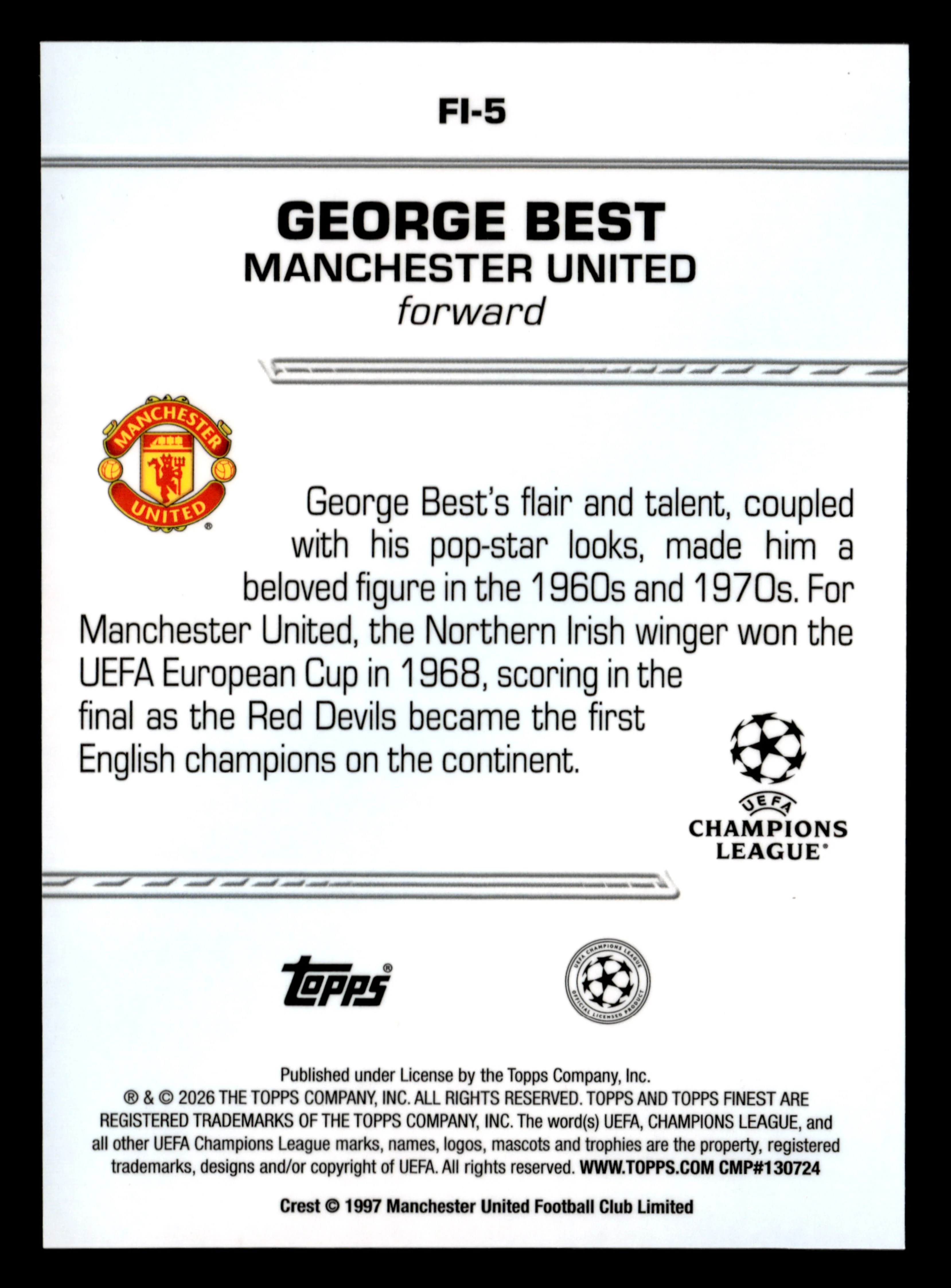 2025-26 Finest UEFA Club Competitions #FI-5 George Best Finest Idols Bronze - Image 2