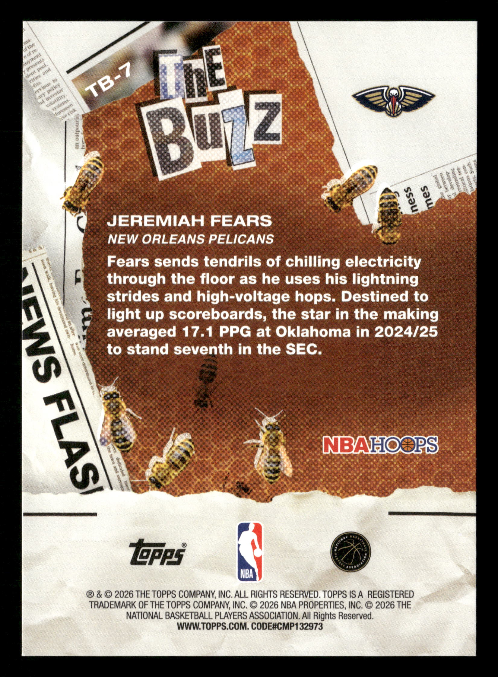 2025-26 Hoops #TB-7 Jeremiah Fears The Buzz Light Burst Gold RC #/50 - Image 2