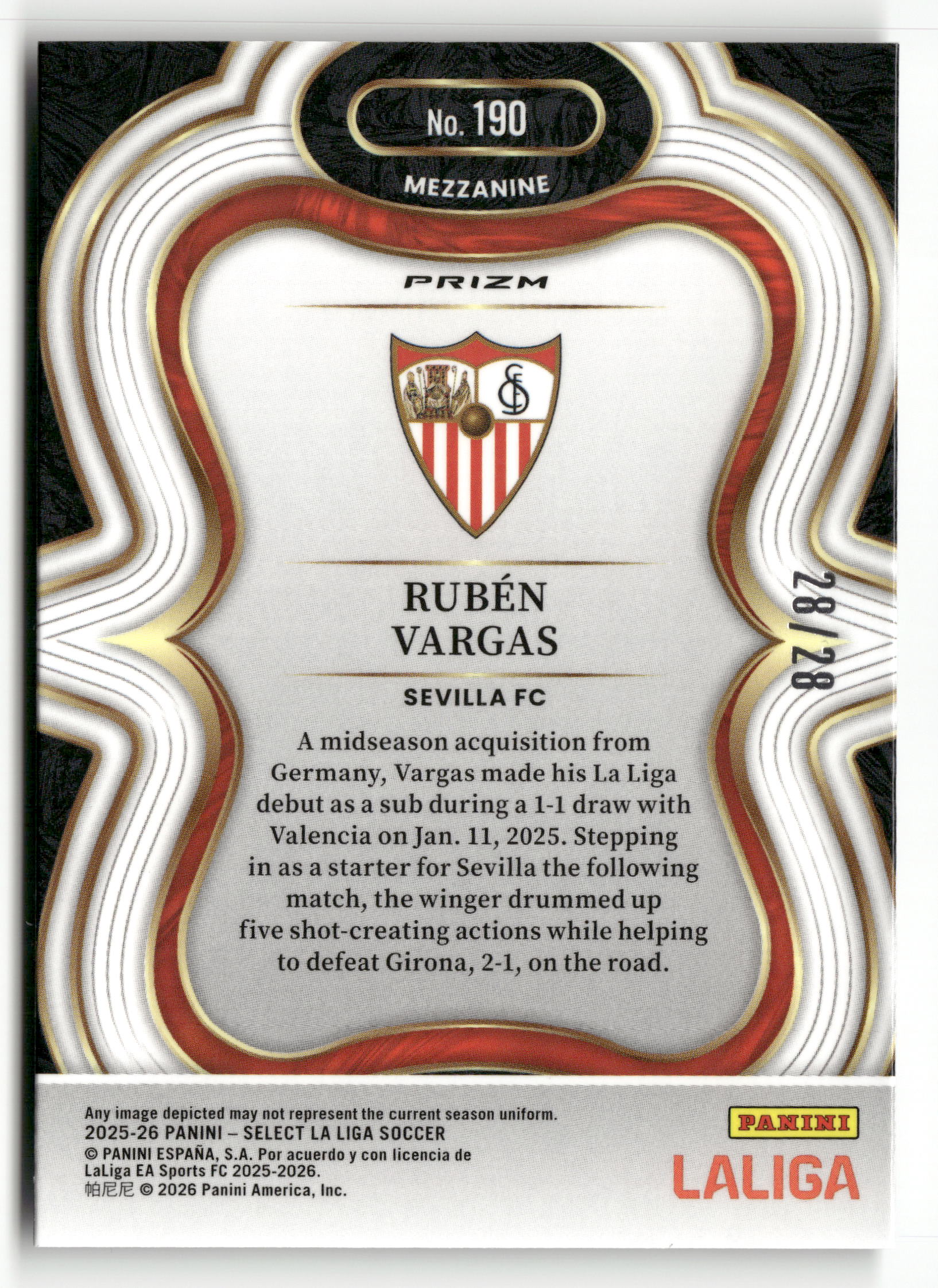 2025-26 Panini Select La Liga #190 Ruben Vargas Jade Dragon Scale #/28 - Image 2