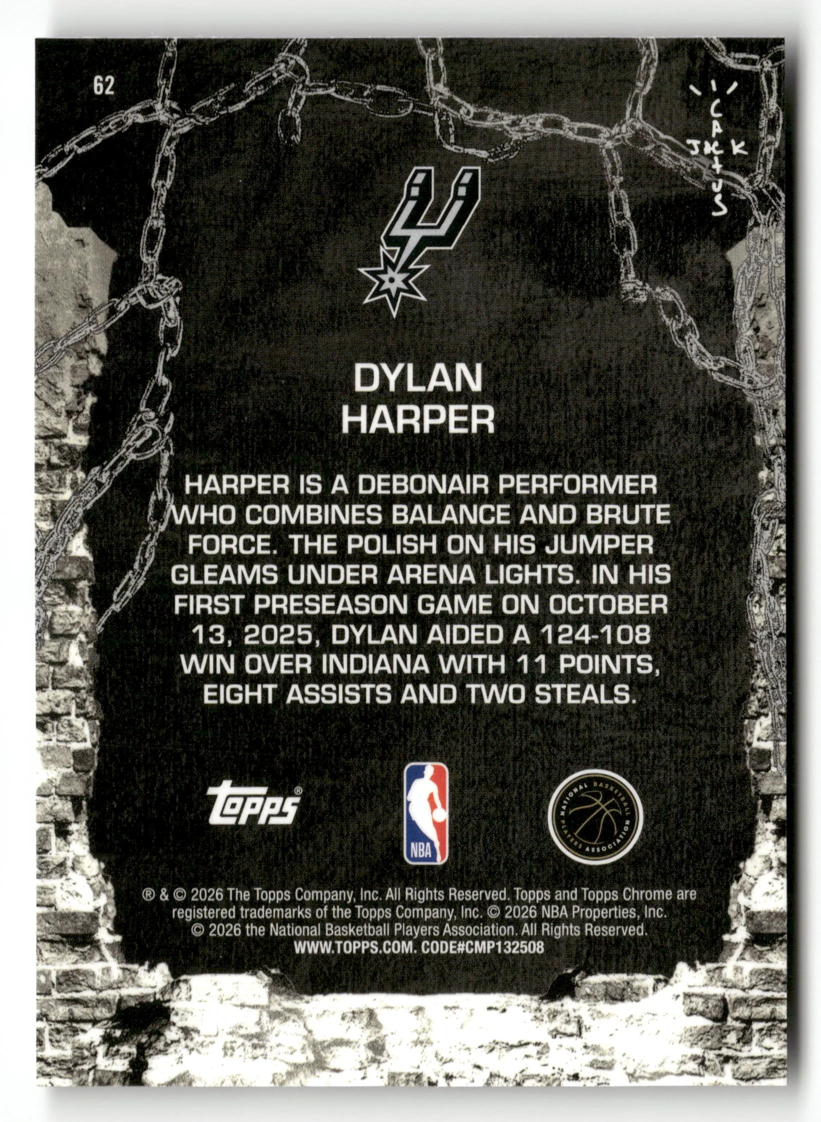 2025-26 Topps Chrome Cactus Jack #62 Dylan Harper - Image 2
