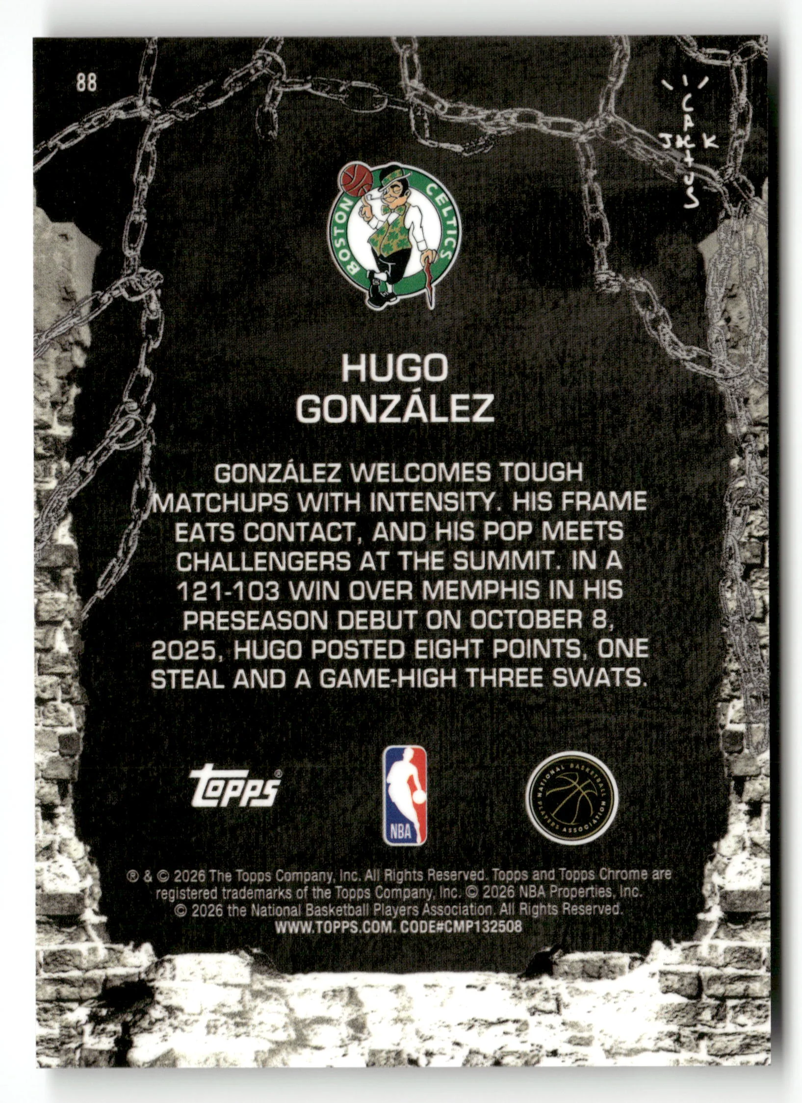 2025-26 Topps Chrome Cactus Jack #88 Hugo González Green Refractor #/99 - Image 2