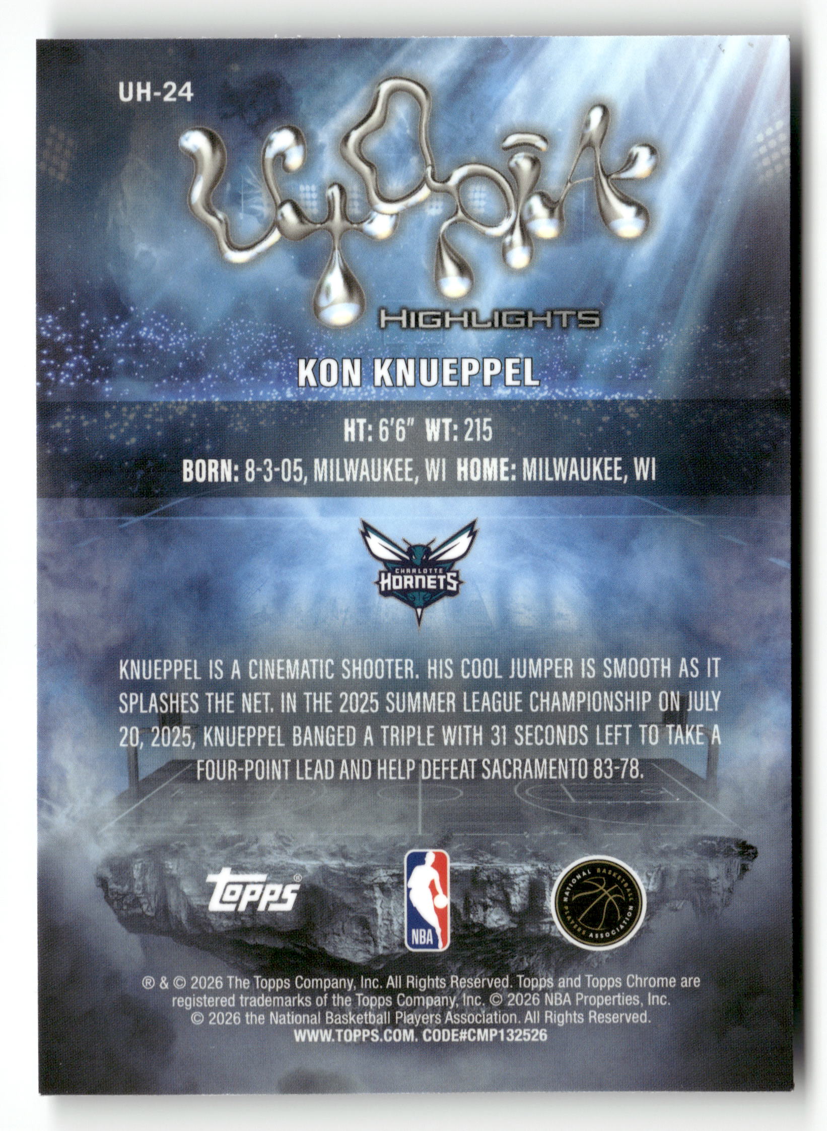 2025-26 Topps Chrome Cactus Jack #UH-24 Kon Knueppel Utopia Highlights - Image 2