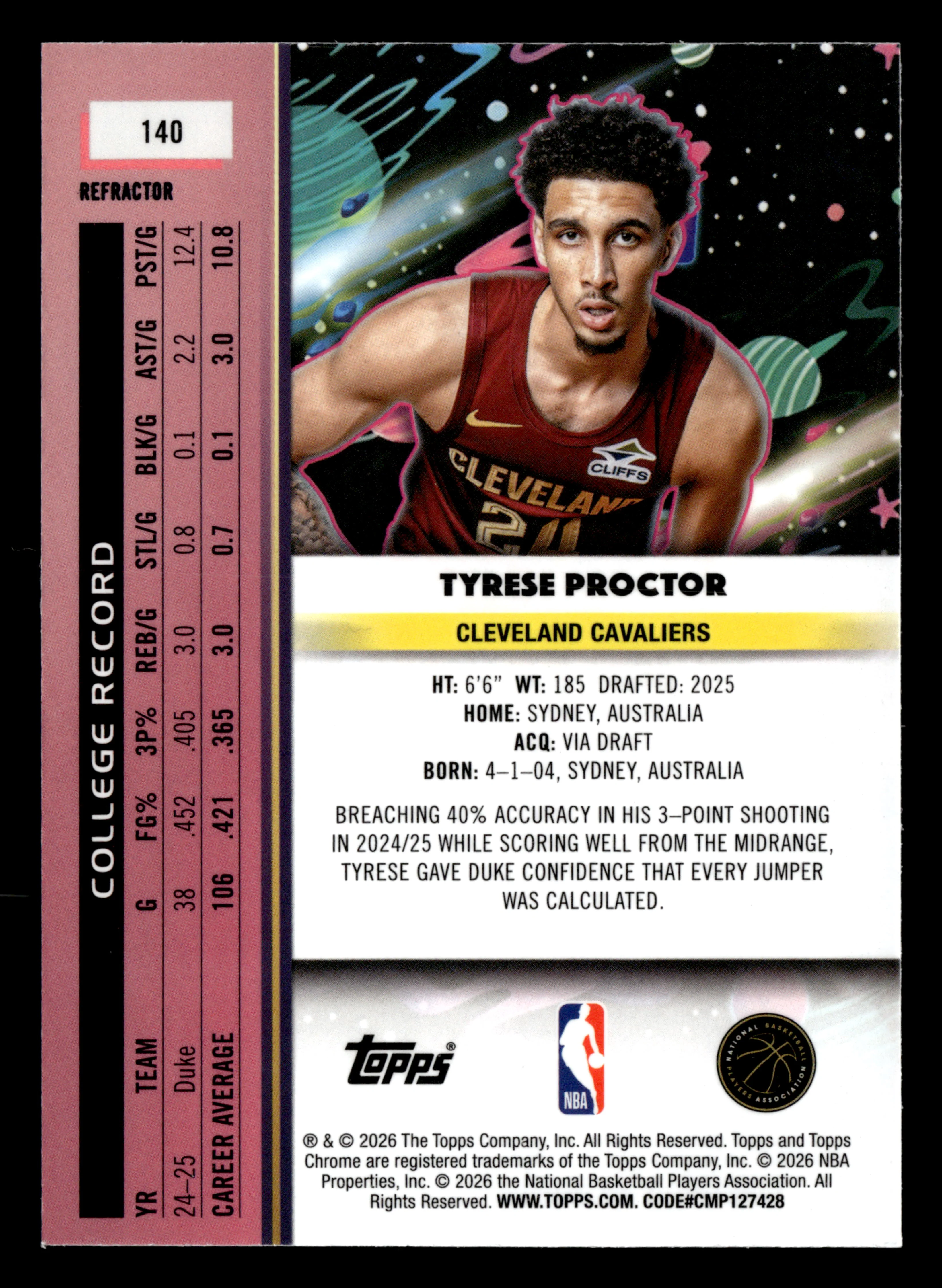 2025-26 Topps Chrome Cosmic #140 Tyrese Proctor Refractor - Image 2