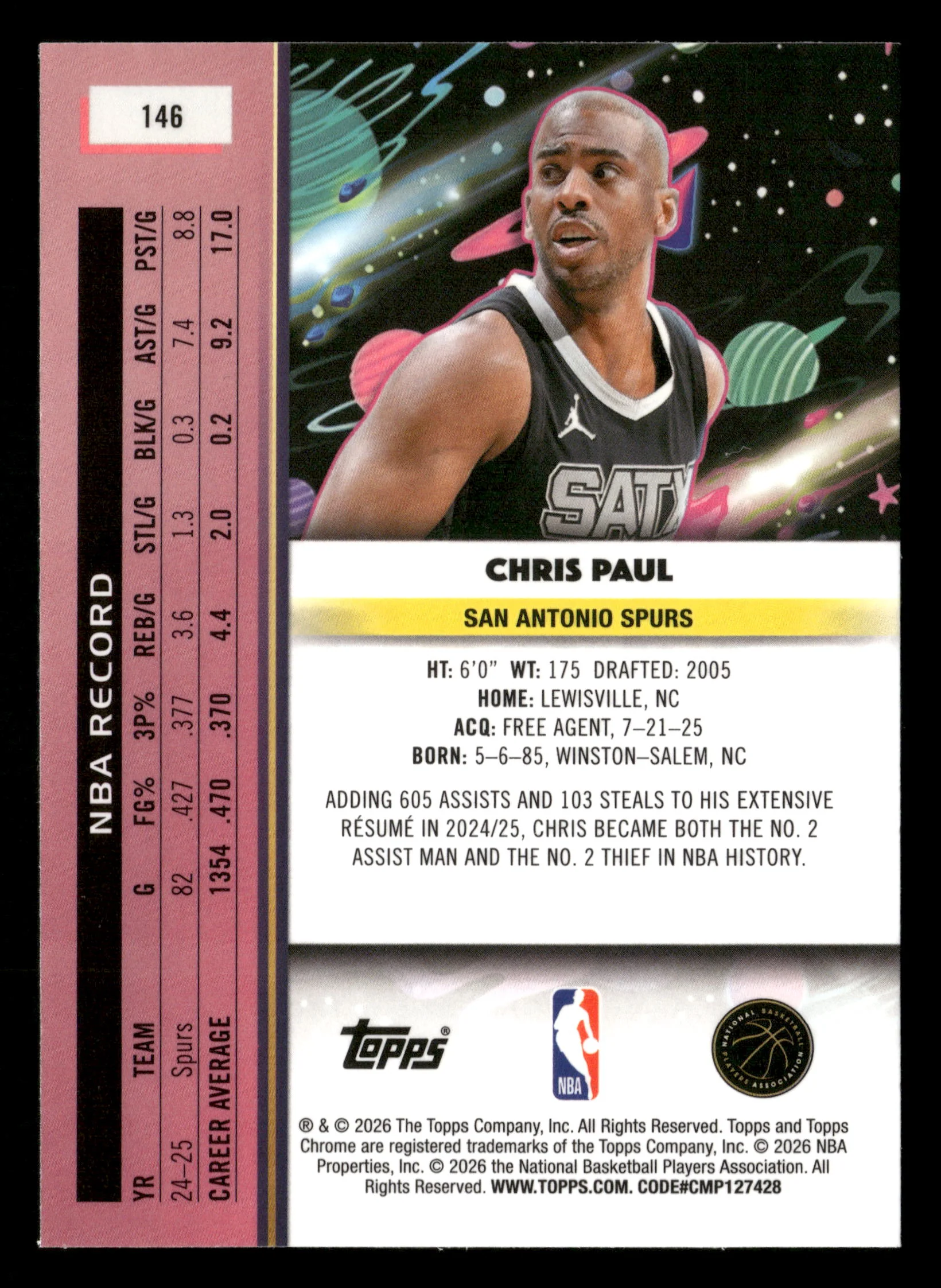 2025-26 Topps Chrome Cosmic #146 Chris Paul Aqua Equinox Refractor #/199 - Image 2