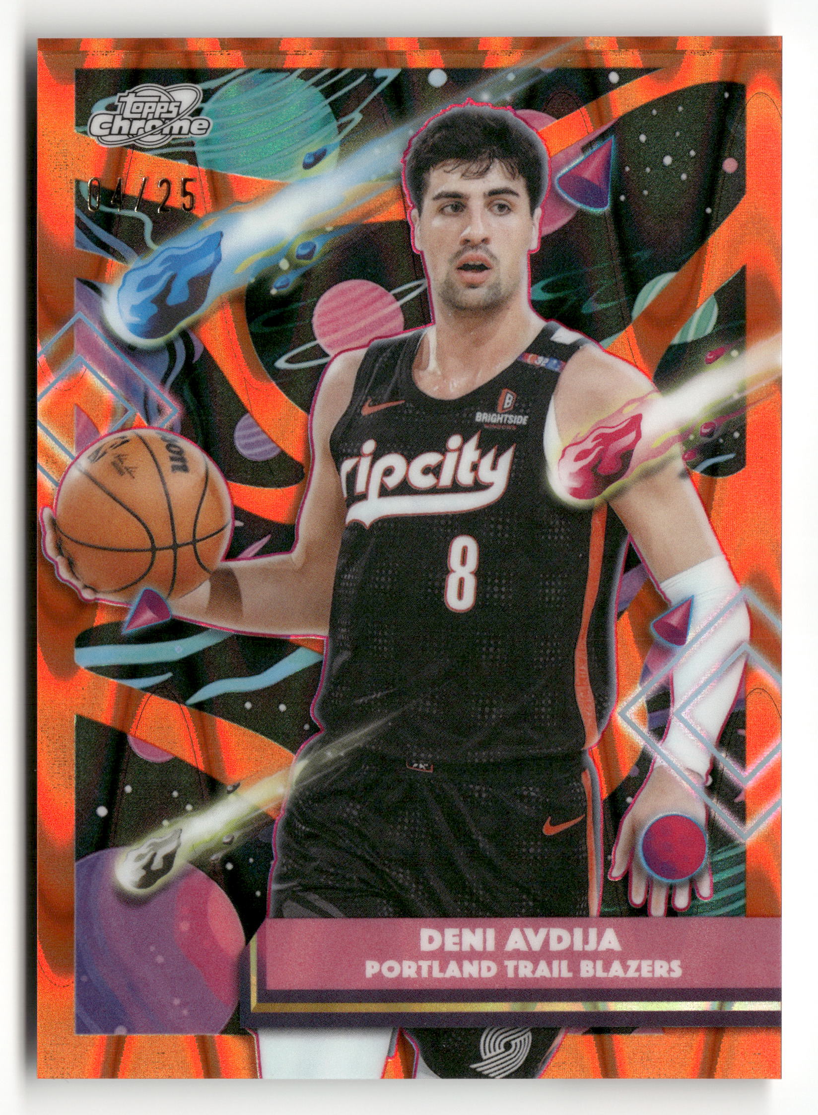 2025-26 Topps Chrome Cosmic #71 Deni Avdija Orange Galactic Refractor #/25